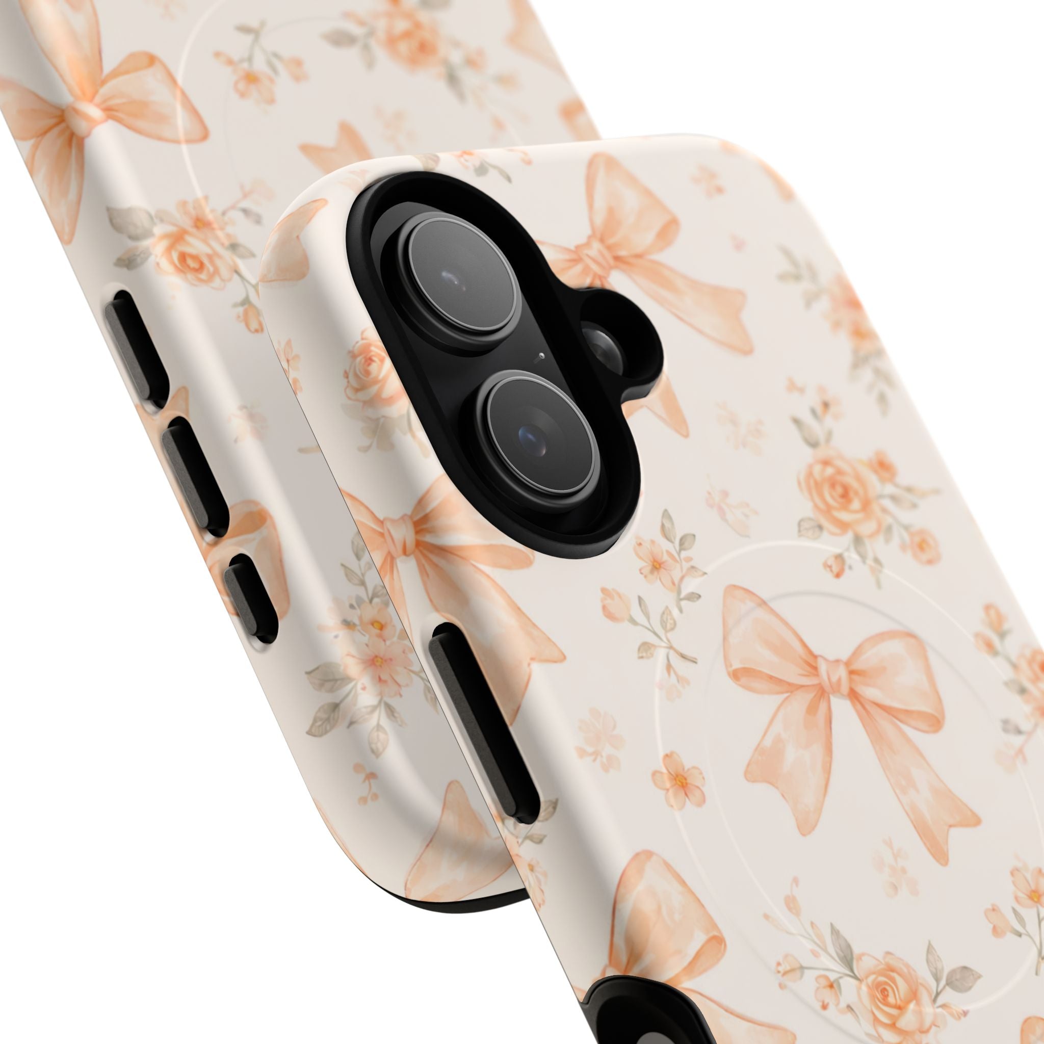 Floral Peach Bow iPhone Case – MagSafe Compatible