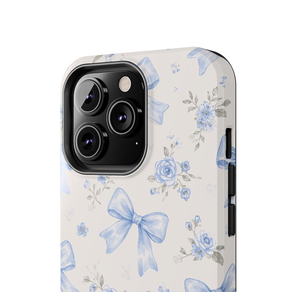 Blue Watercolor Bows iPhone Case, Floral Bow Pattern