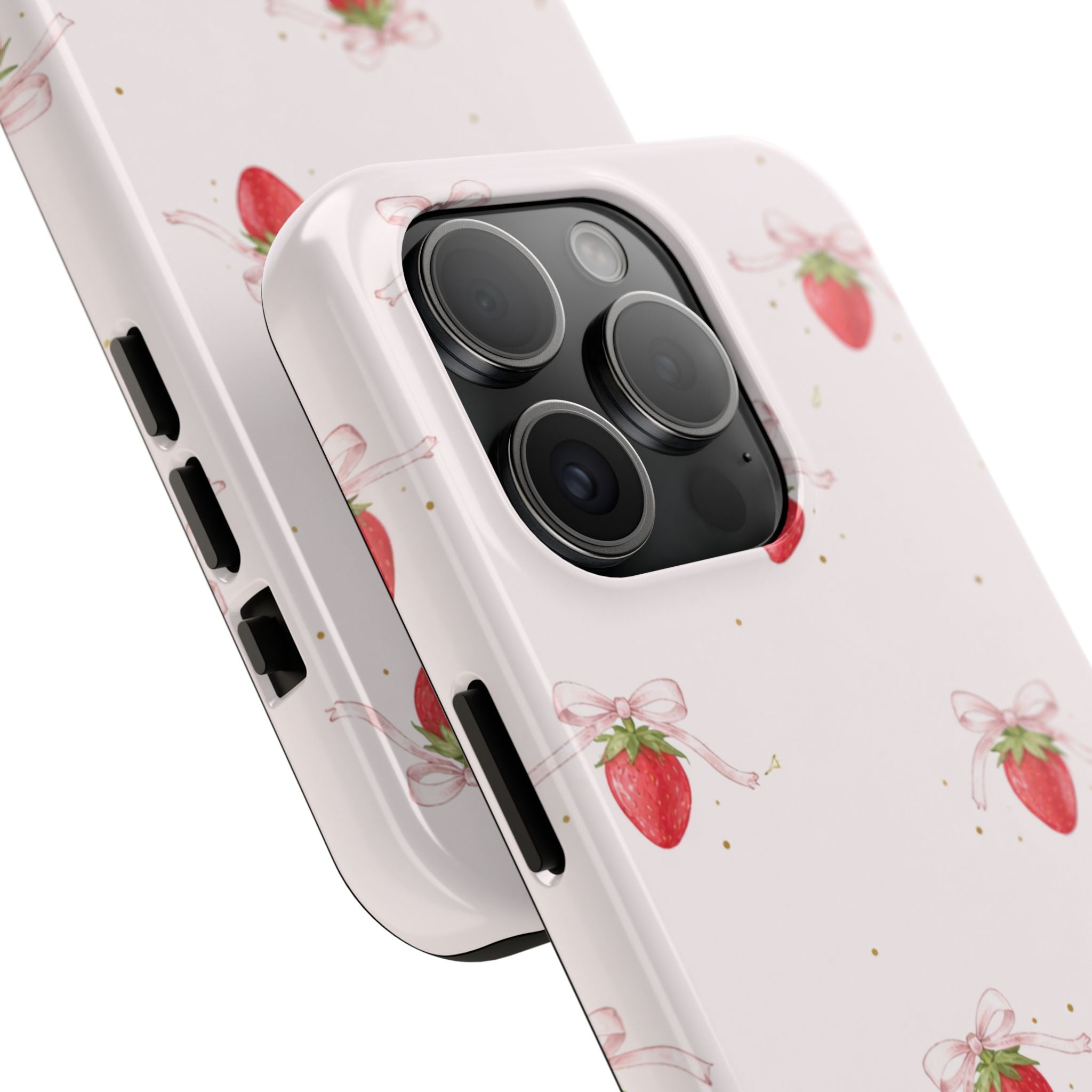 Pink Strawberry Pattern Tough Phone Case, Pastel Fruit Print