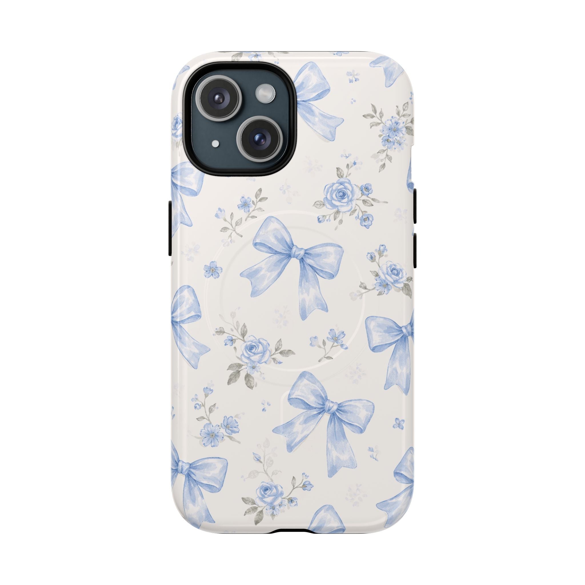 Floral Blue Bow iPhone Case – MagSafe Compatible