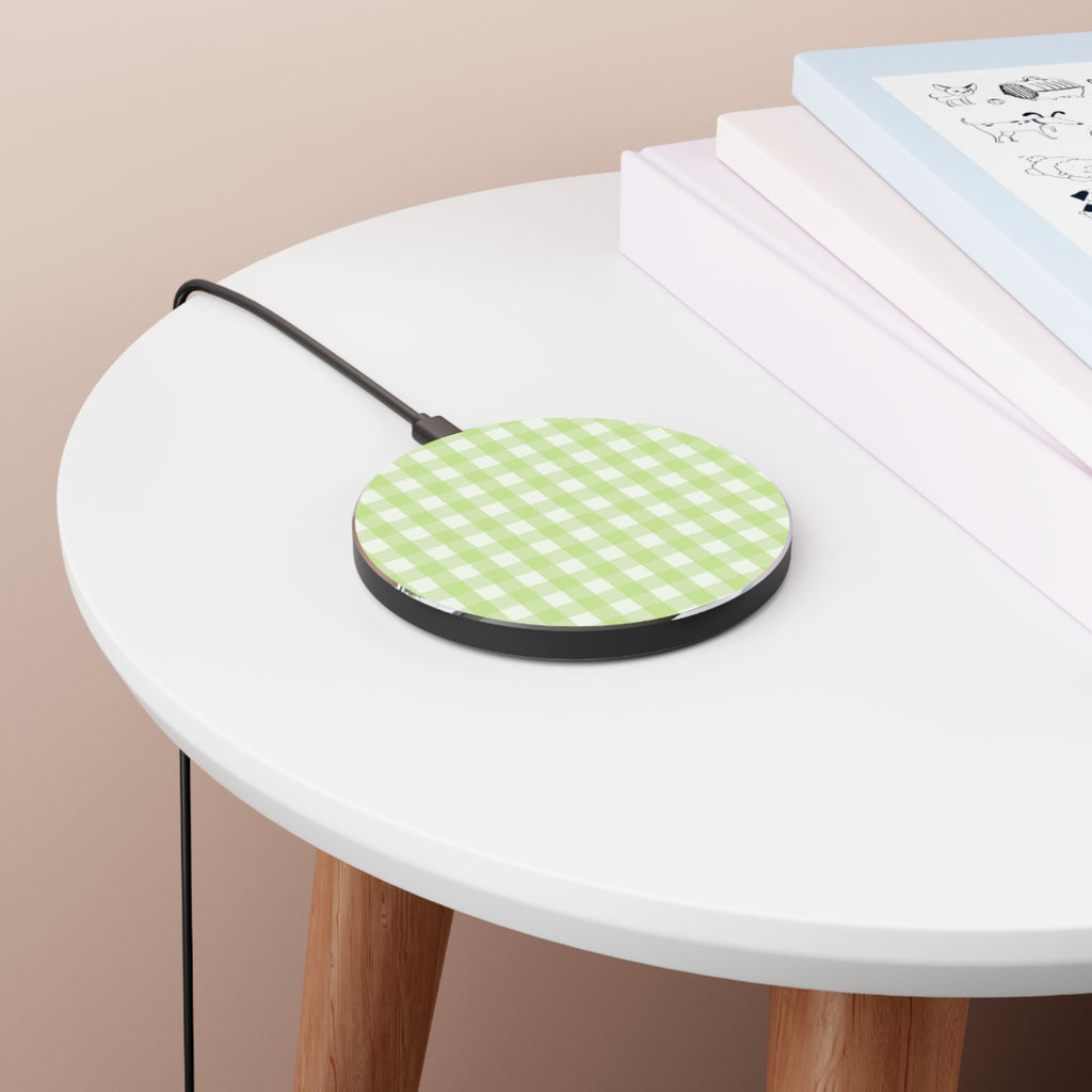 Pastel Green Gingham Wireless Charger