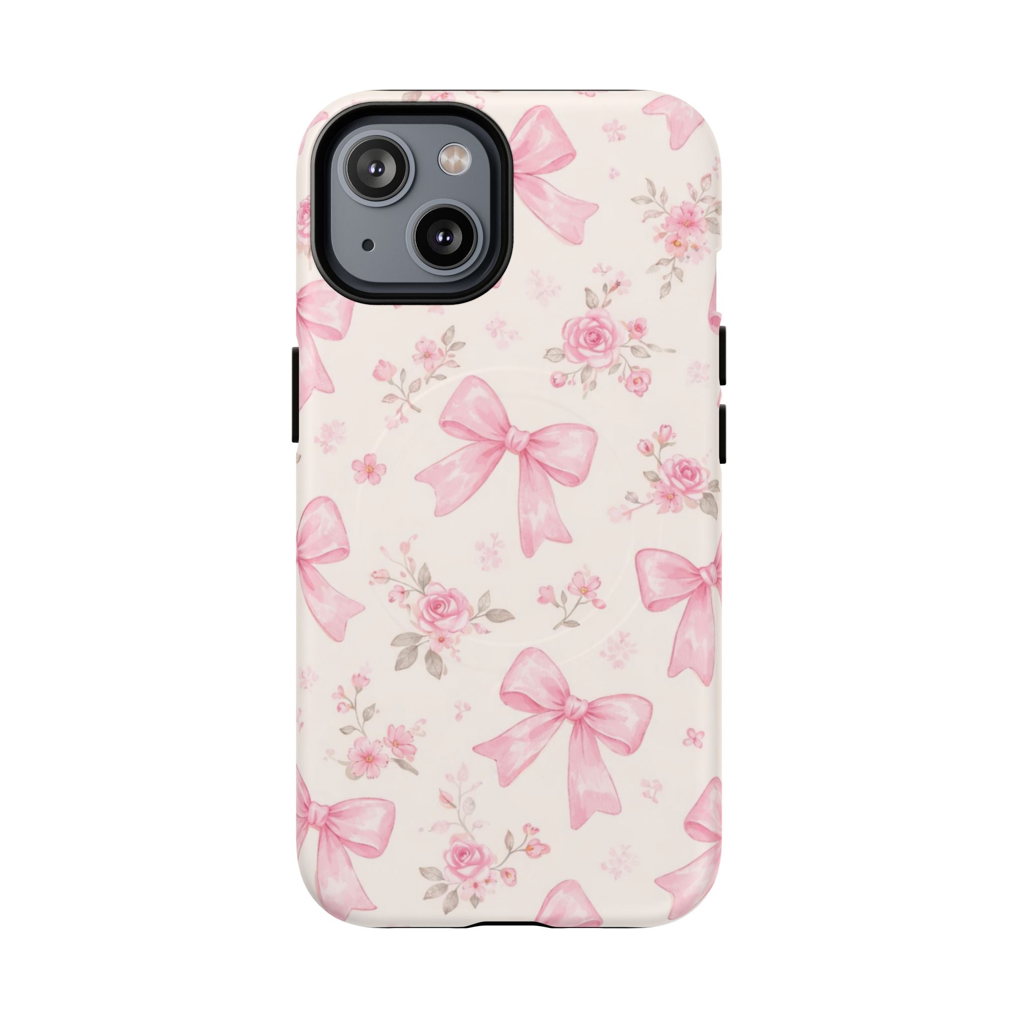Pink Bow Floral iPhone Case – MagSafe Compatible