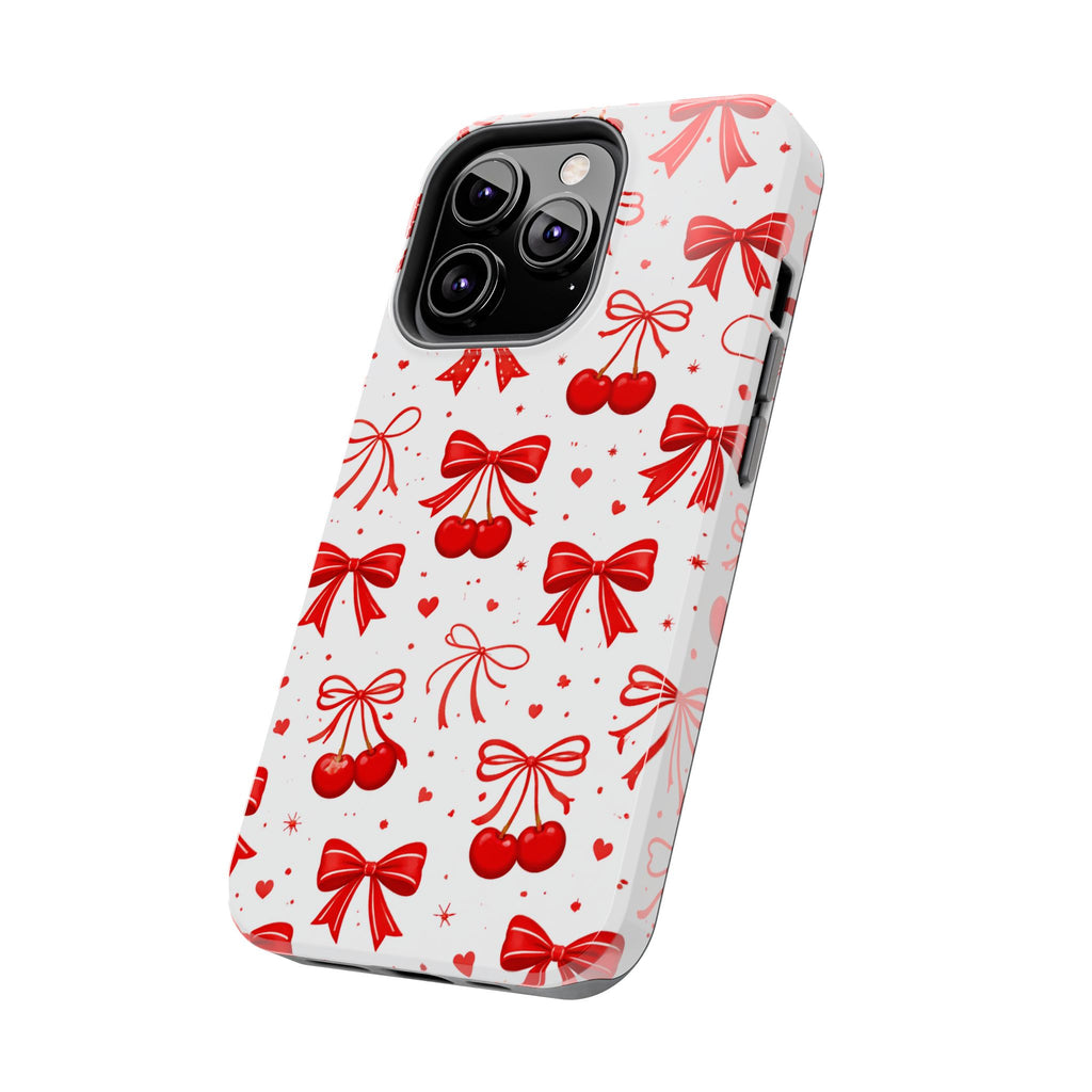 Red Cherry Bows Tough Phone Case, Cherry Pattern Phone Case