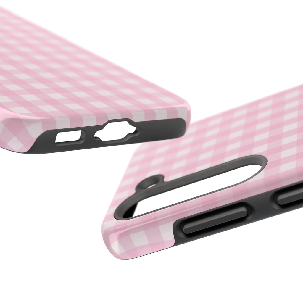 Pink Gingham Tough Samsung Case – Protective Check Pattern Cover for Women & Teens
