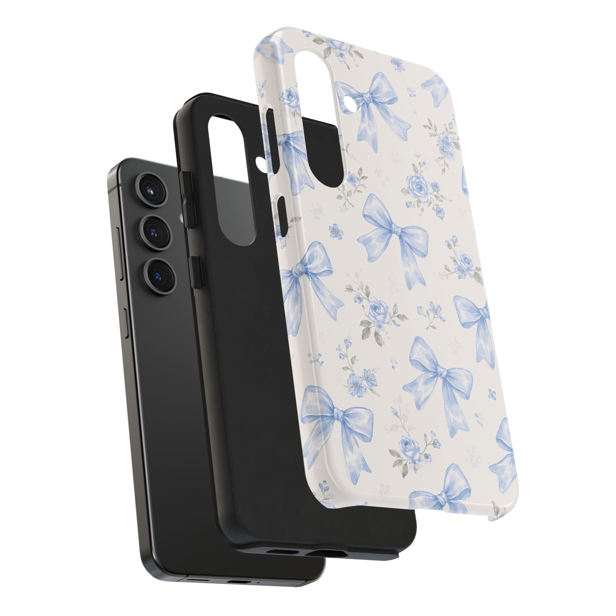 Blue Watercolor Bows Floral Pattern iPhone Case, Magnetic Impact-Resistant