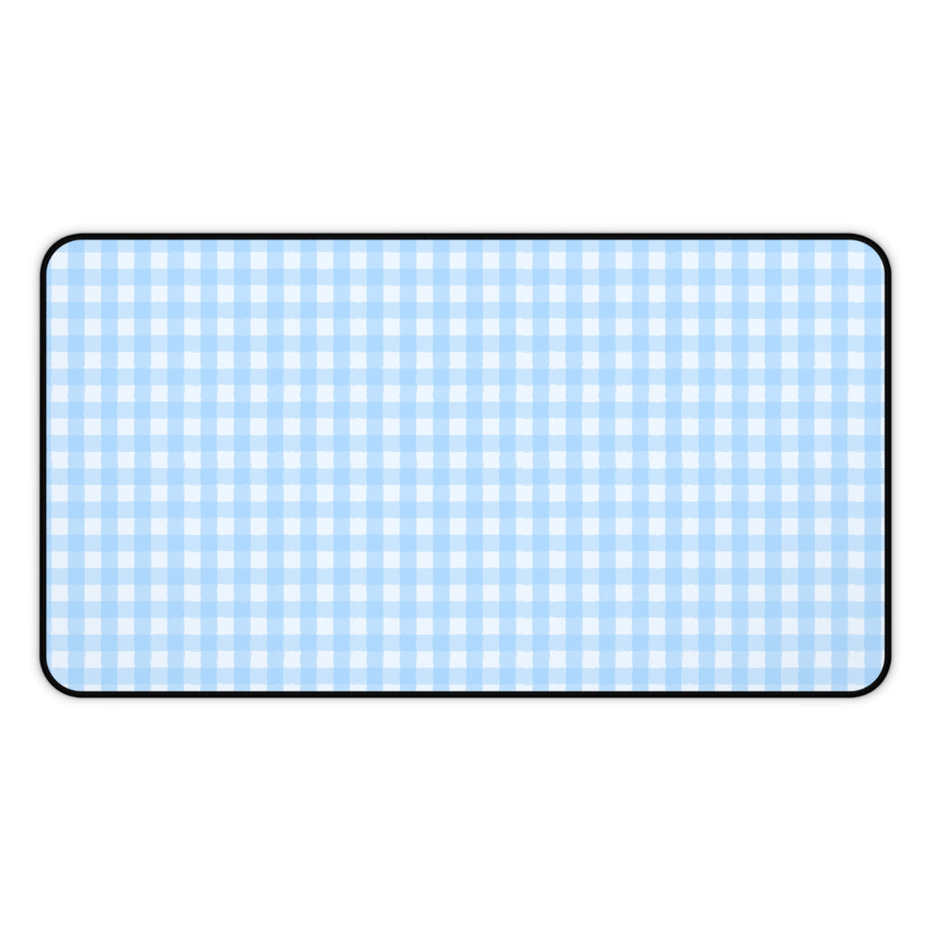 Blue Gingham Desk Mat – Pastel Checkered Mousepad for Home Office & Study