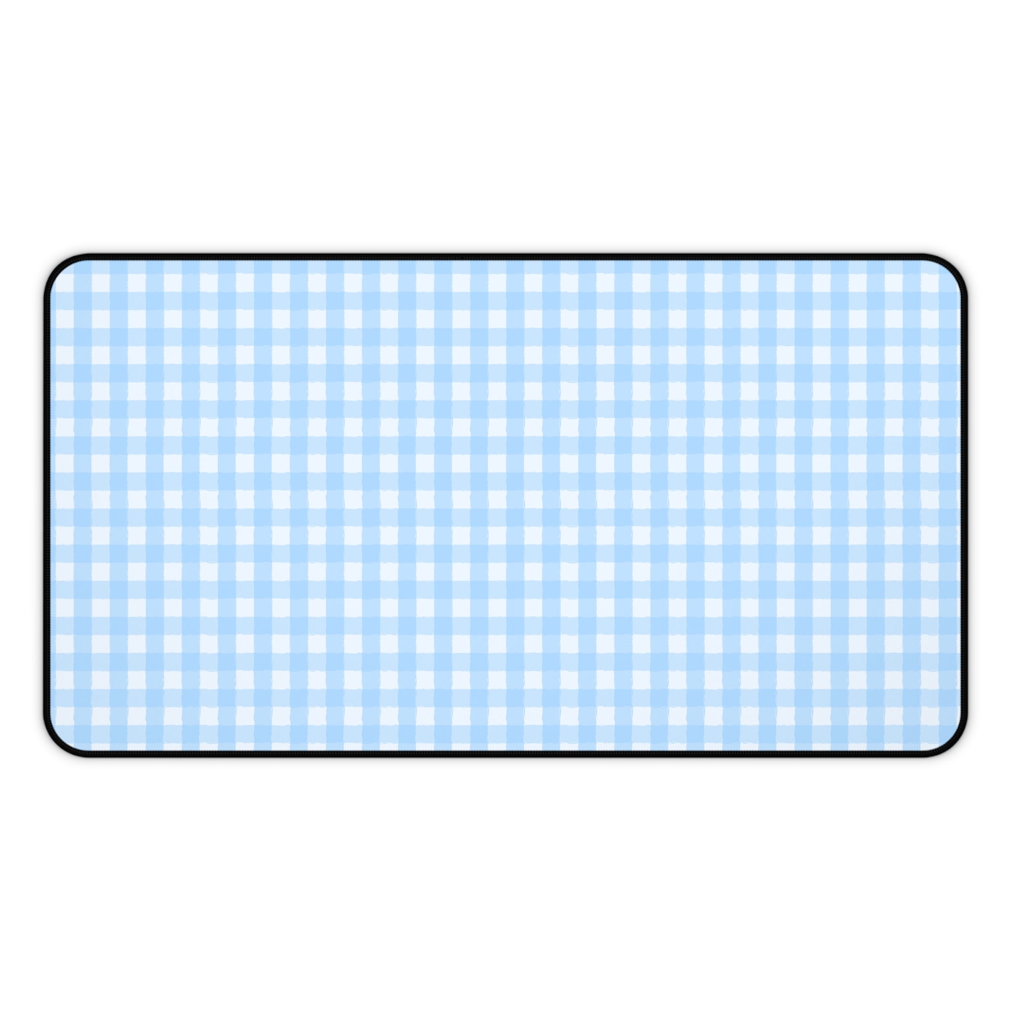 Blue Gingham Desk Mat – Pastel Checkered Mousepad for Home Office & Study