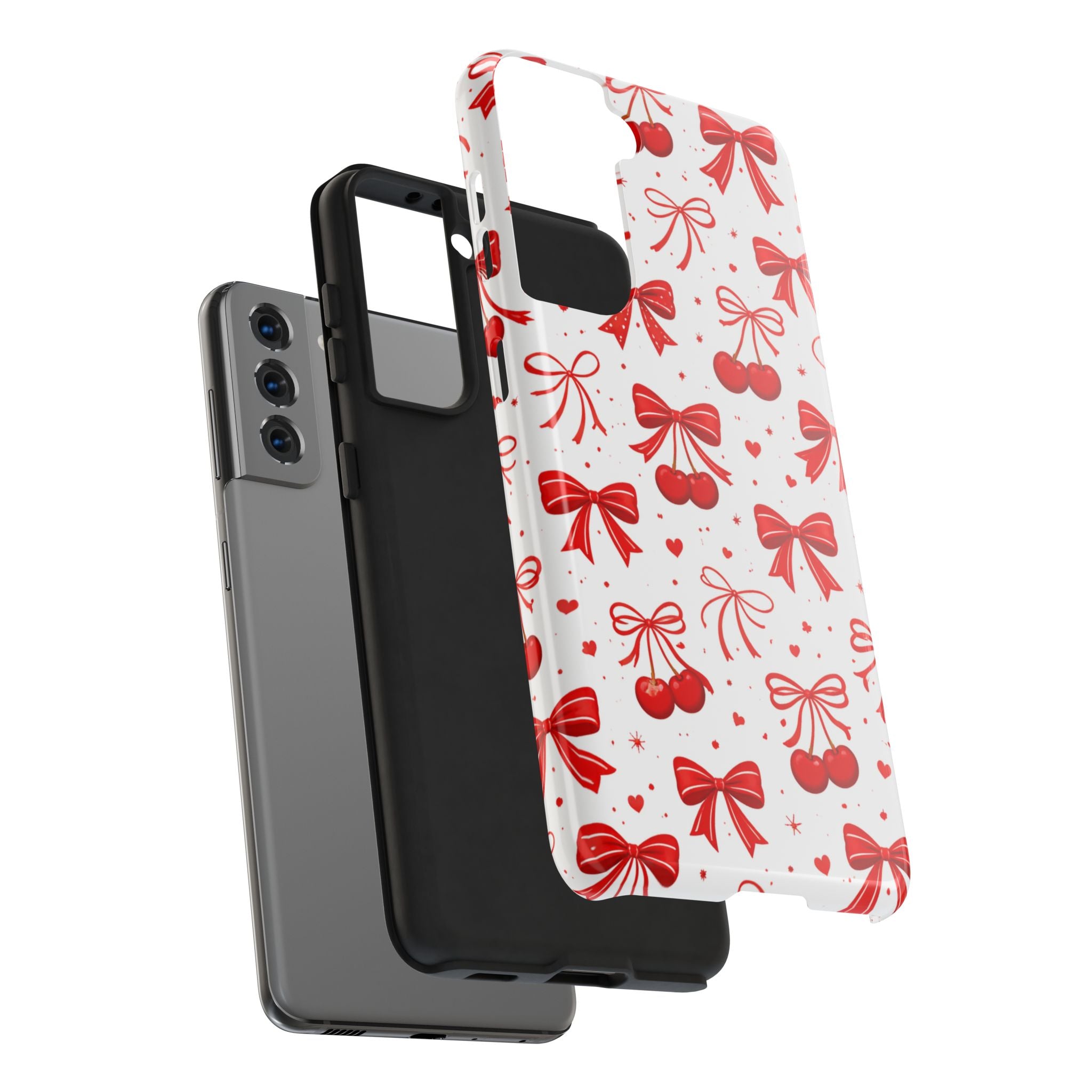 Red Bows and Cherries Tough Phone Case, Cherry Bow Pattern