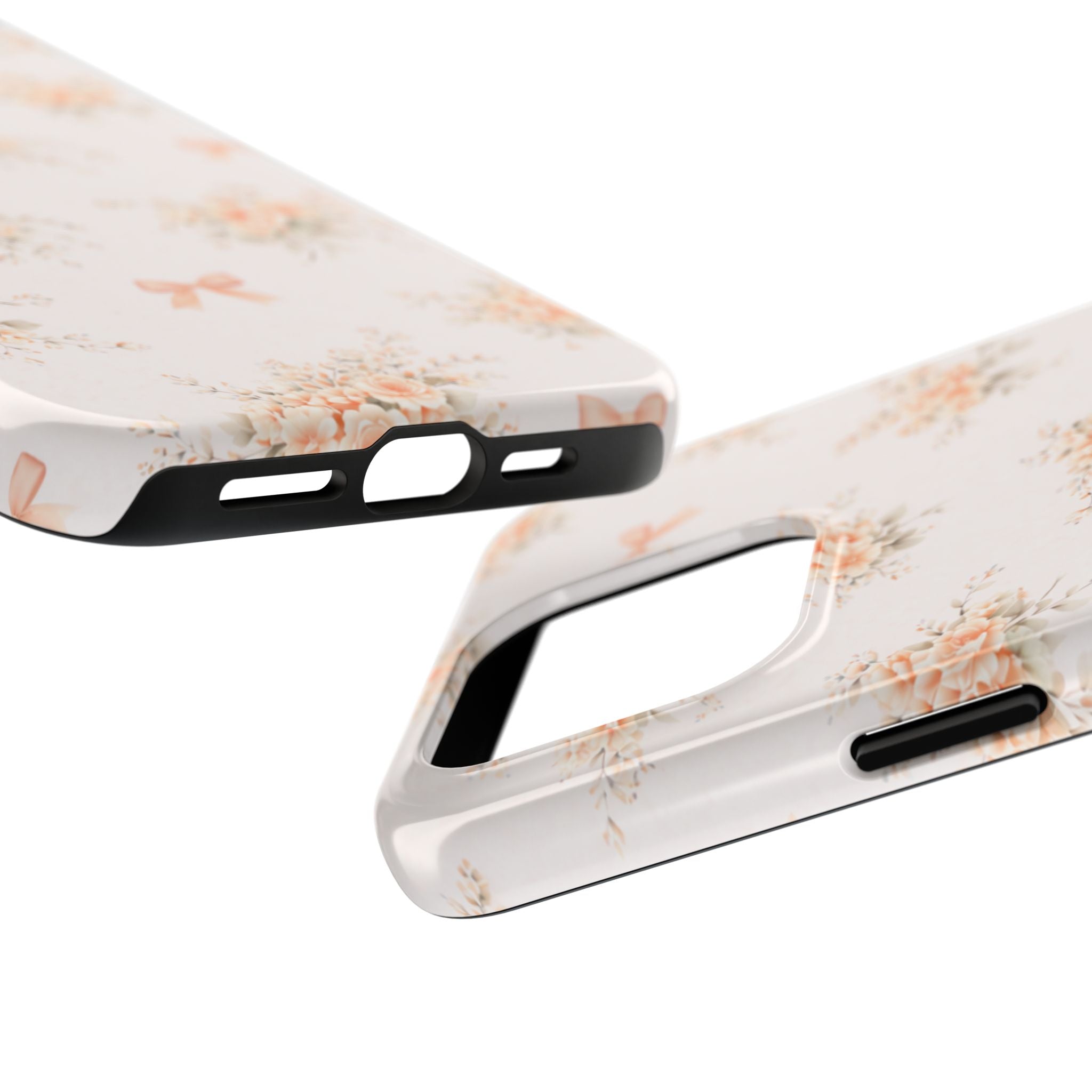 Vintage Peach Floral Bouquet iPhone Case, Tough Pastel Bow Pattern