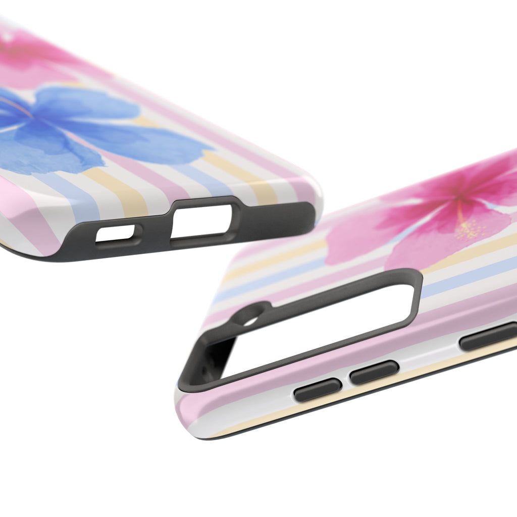 Hibiscus Stripe Tough Samsung Case – Pink & Blue Floral Protective Cover