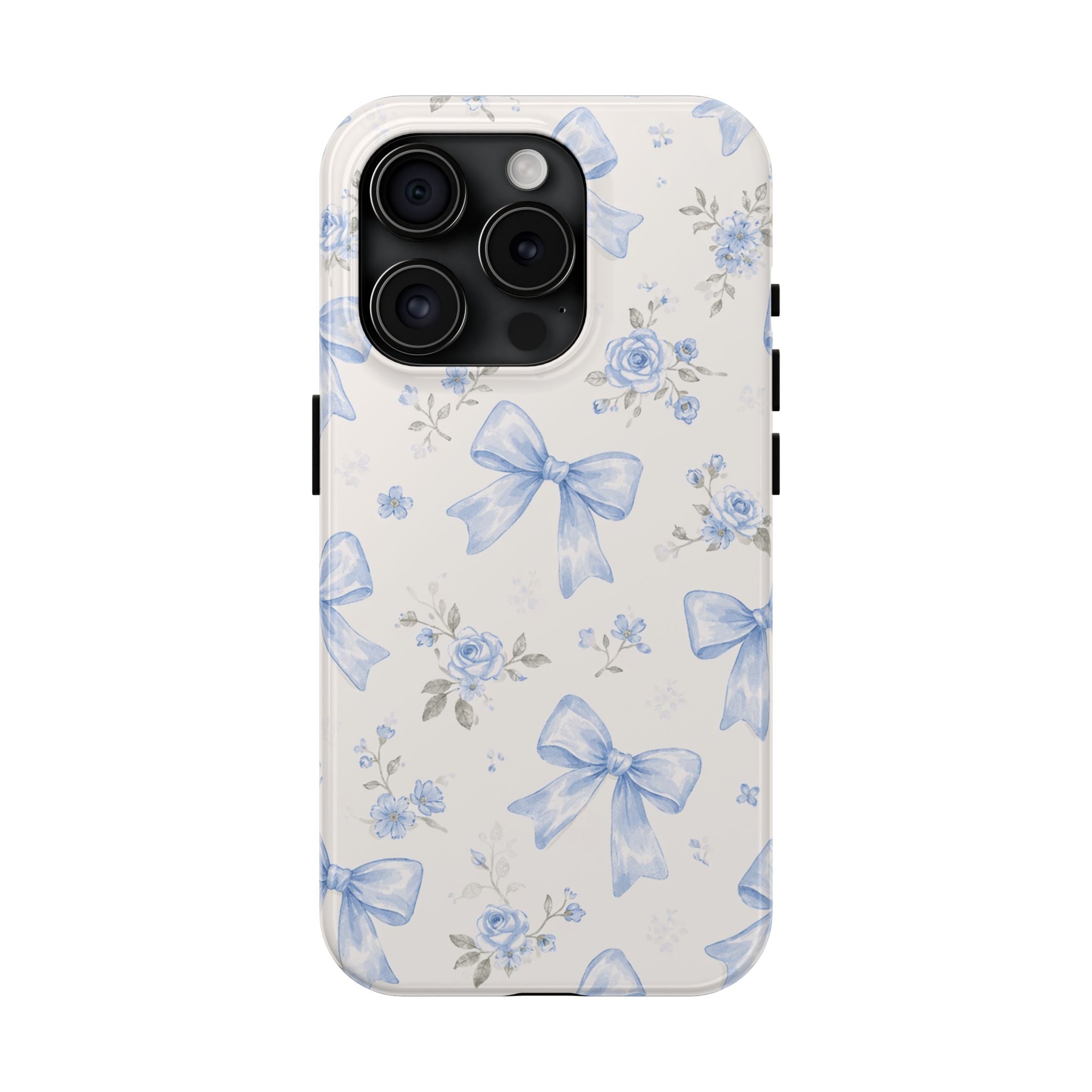 Blue Watercolor Bows iPhone Case, Floral Bow Pattern