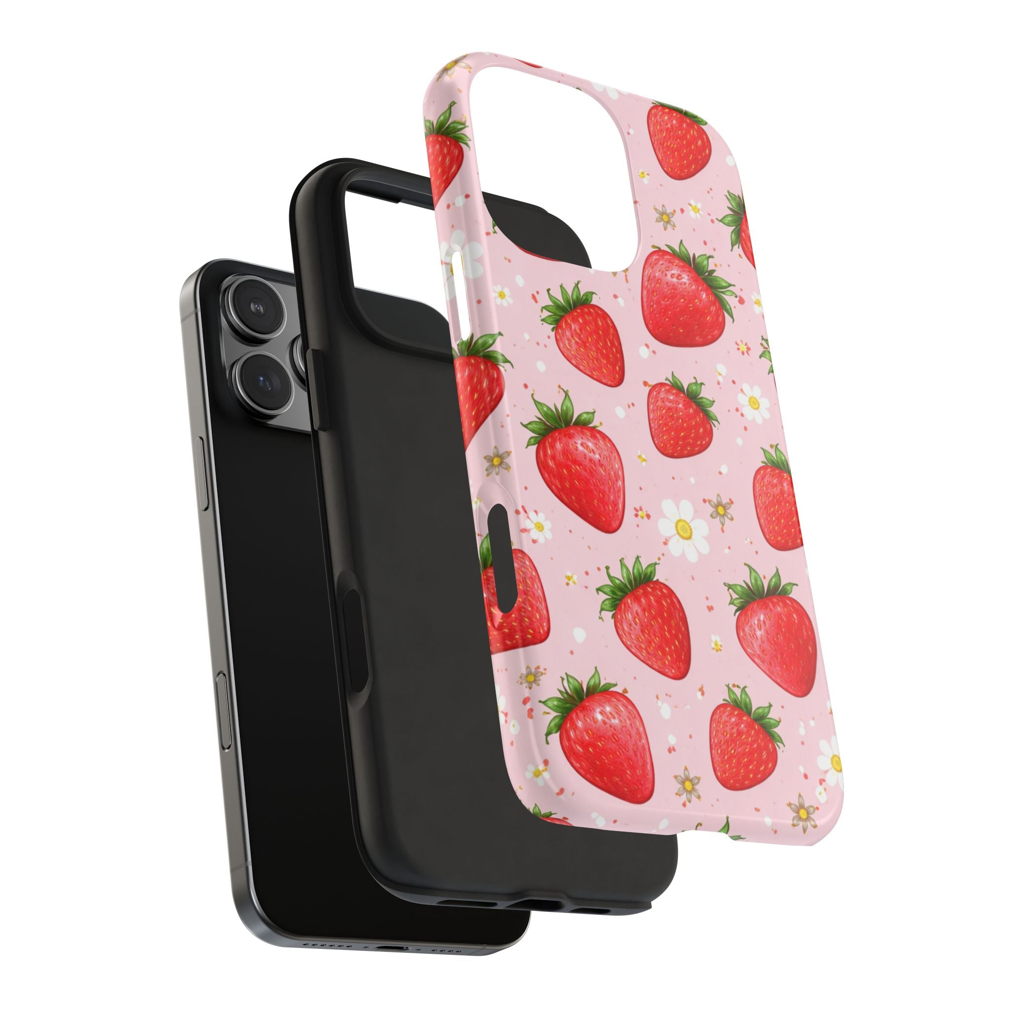 Pink Strawberry Print Phone Case, Soft Fruit Pattern
