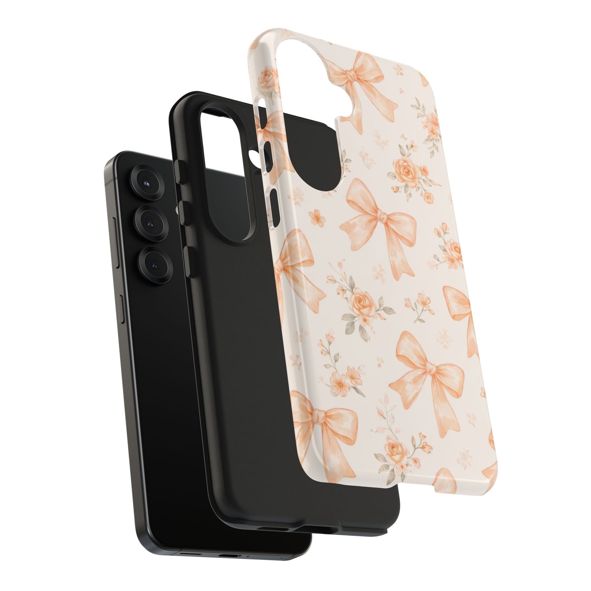 Peach Watercolor Bows Tough Phone Case, Floral Bow Pattern
