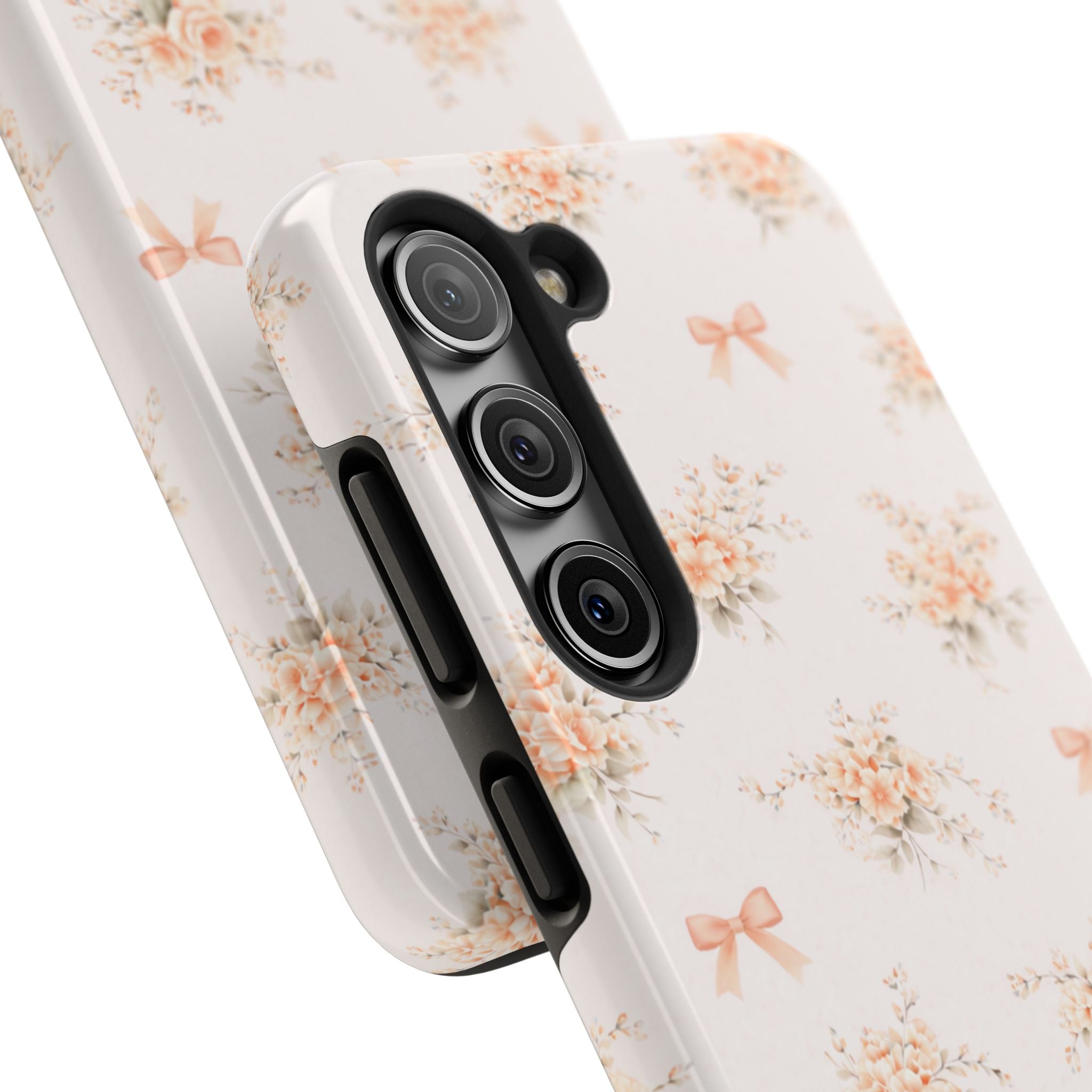 Vintage Peach Floral Bouquet Samsung Galaxy Case, Bow Pattern Pastel Floral
