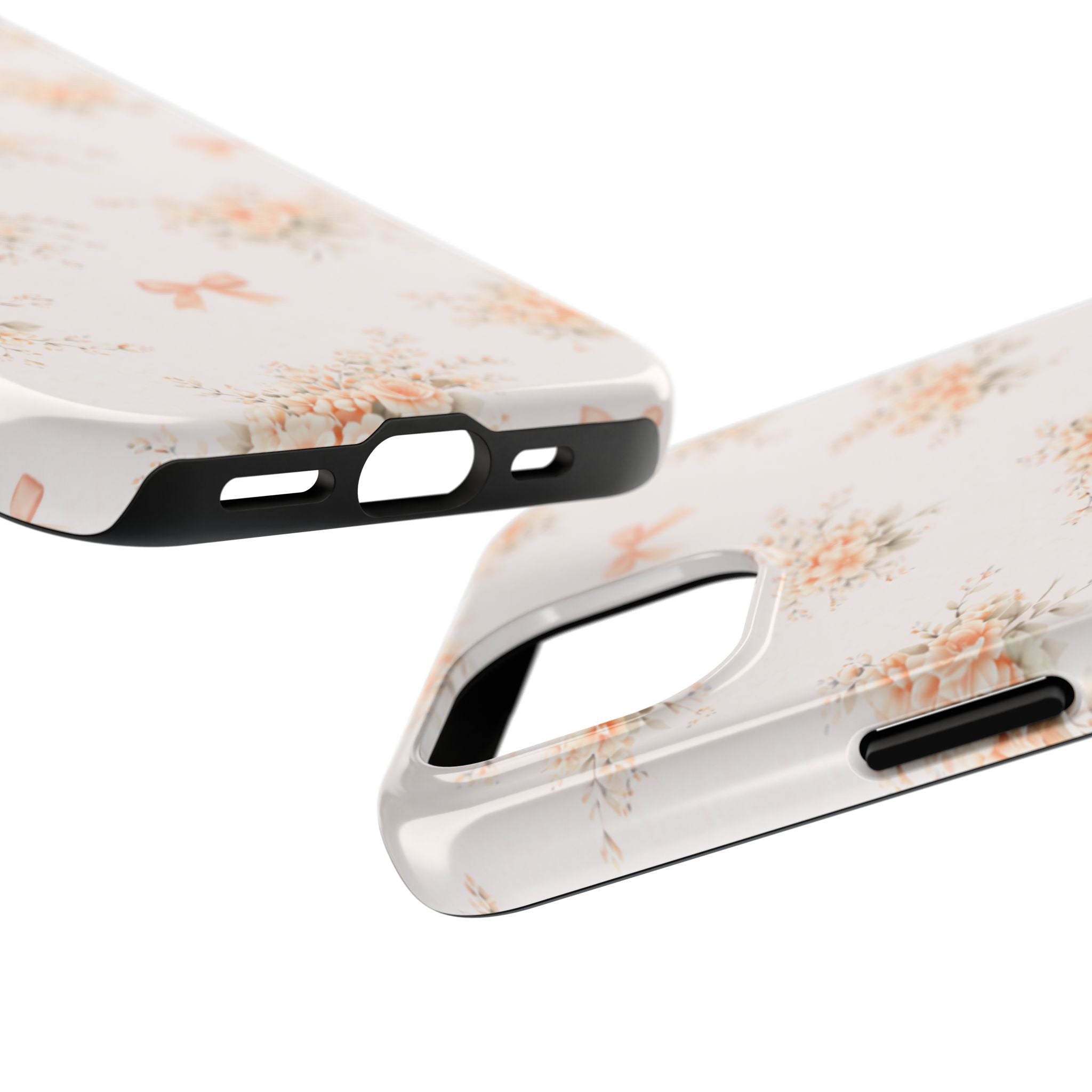 Vintage Peach Floral Bouquet iPhone Case, Tough Pastel Bow Pattern