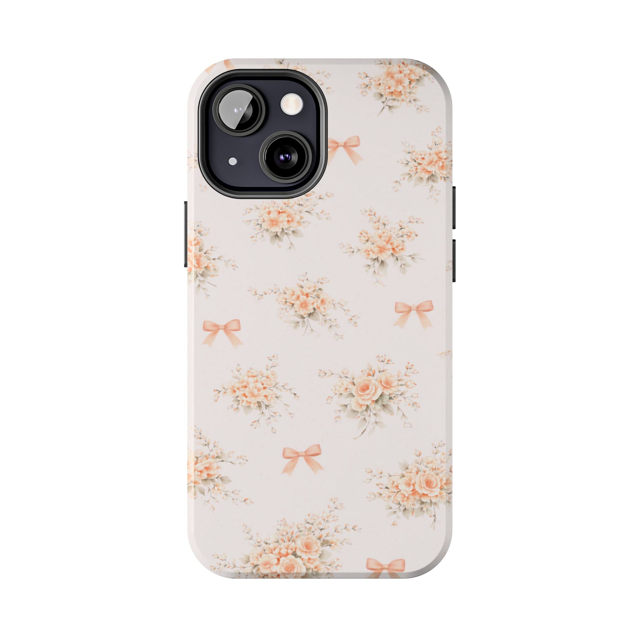 Vintage Peach Floral Bouquet iPhone Case | Tough Phone Case | Pastel Bow Pattern