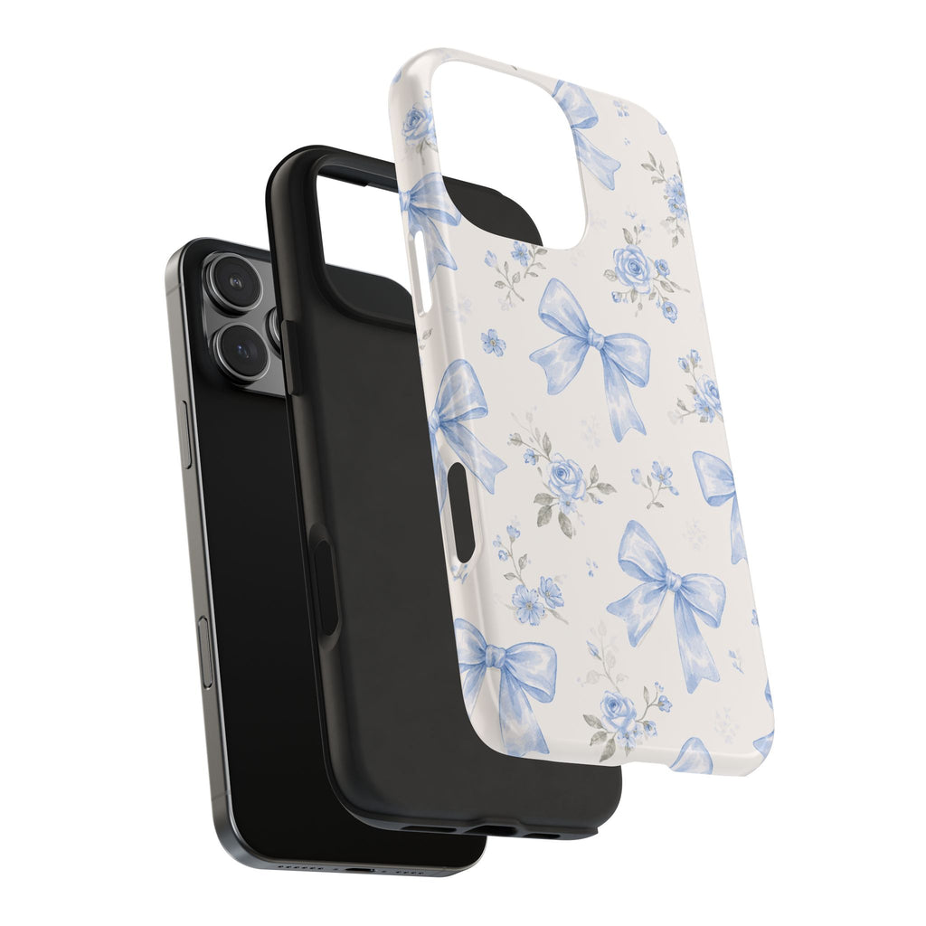 Blue Watercolor Bows iPhone Case, Floral Bow Pattern