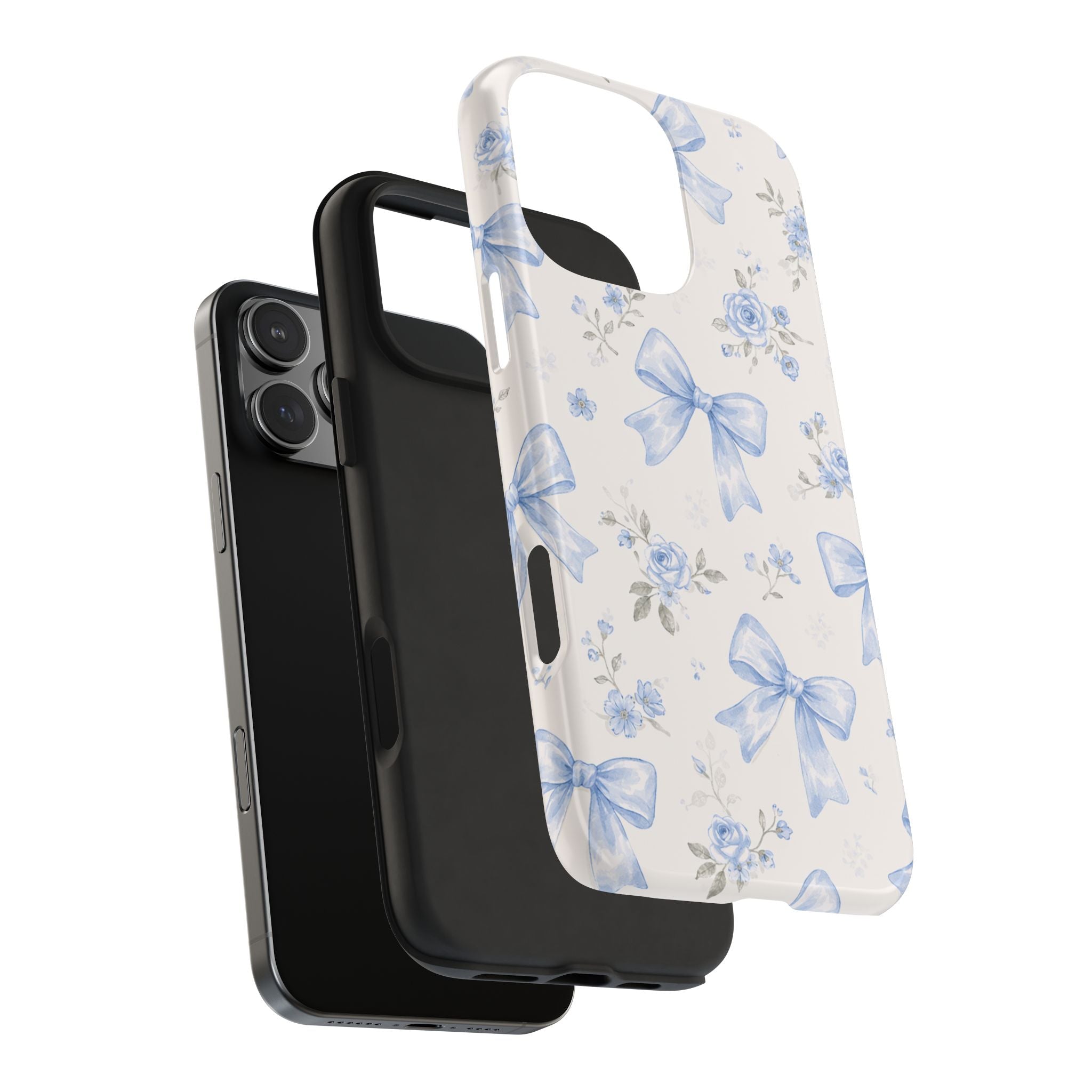Blue Watercolor Bows iPhone Case, Floral Bow Pattern