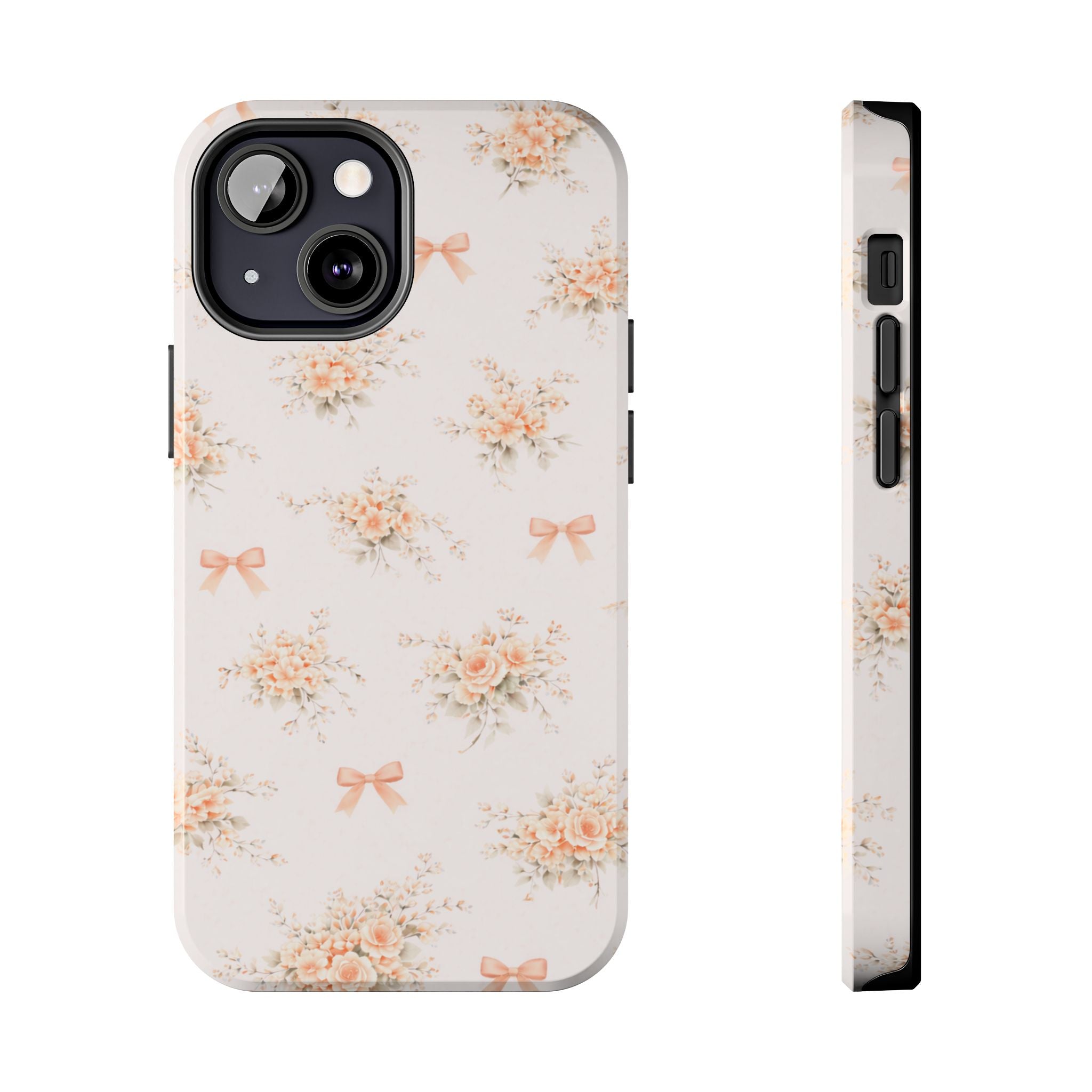 Vintage Peach Floral Bouquet iPhone Case | Tough Phone Case | Pastel Bow Pattern
