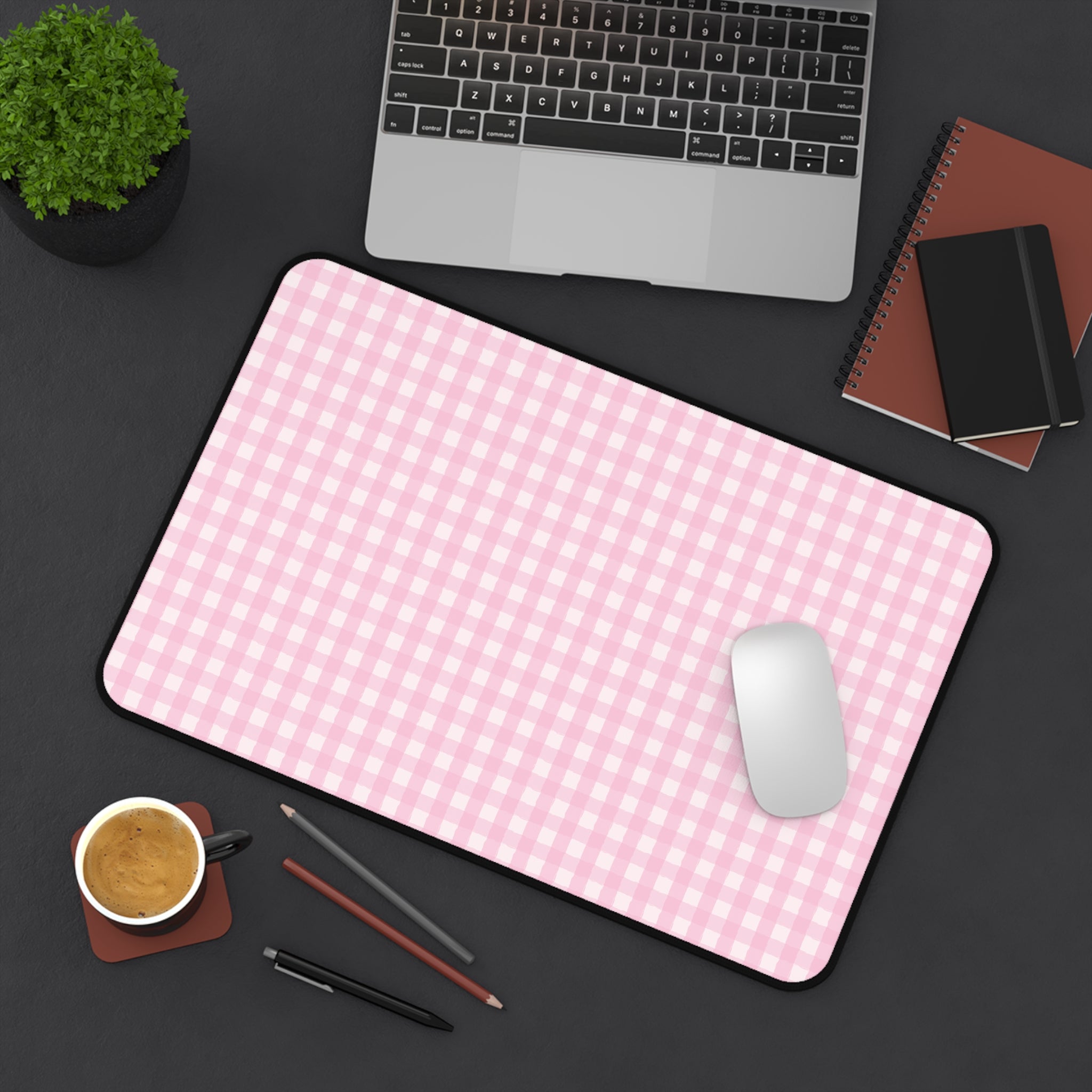 Pink Gingham Desk Mat – Cute Pastel Mousepad for Home Office & Study