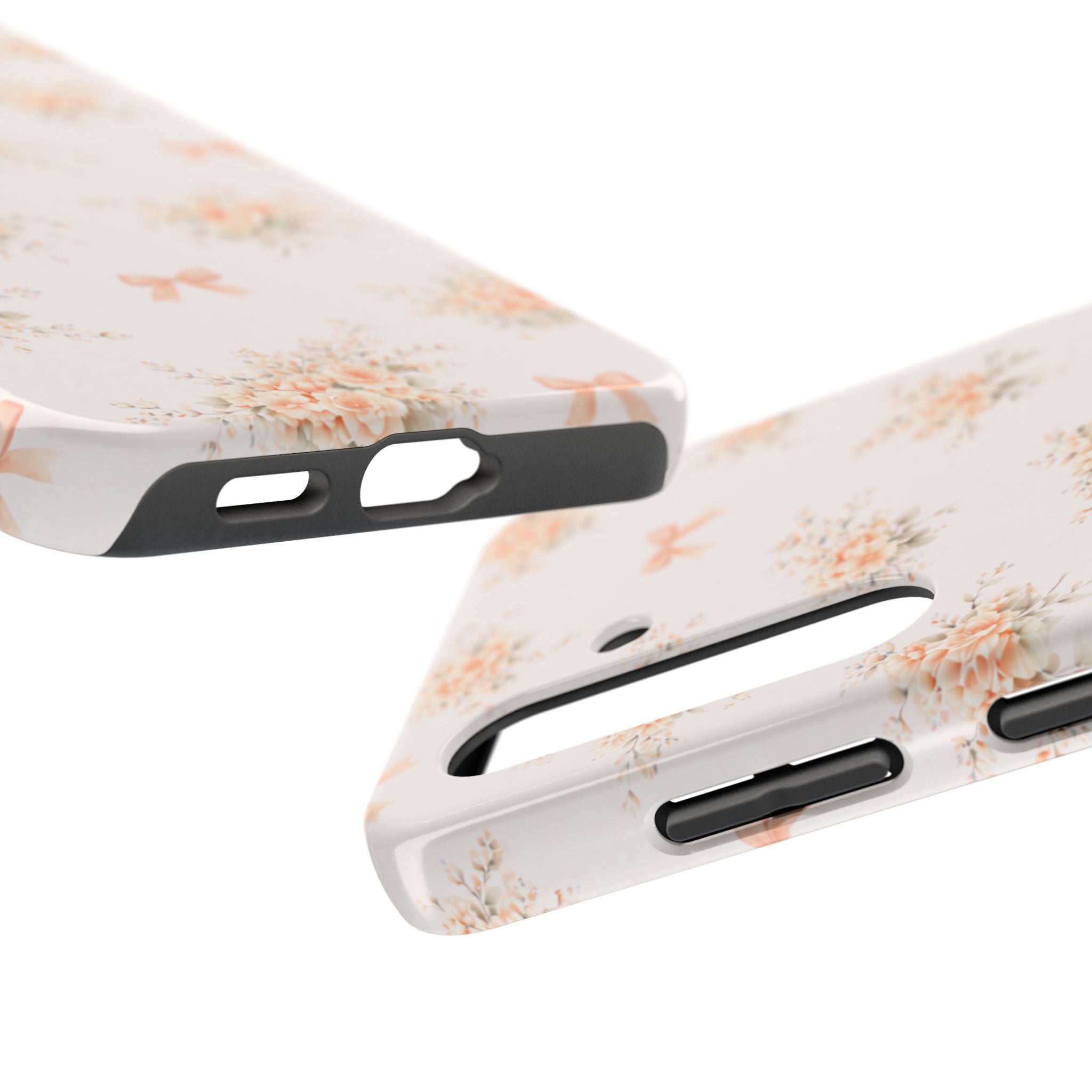 Vintage Peach Floral Bouquet Samsung Galaxy Case, Bow Pattern Pastel Floral