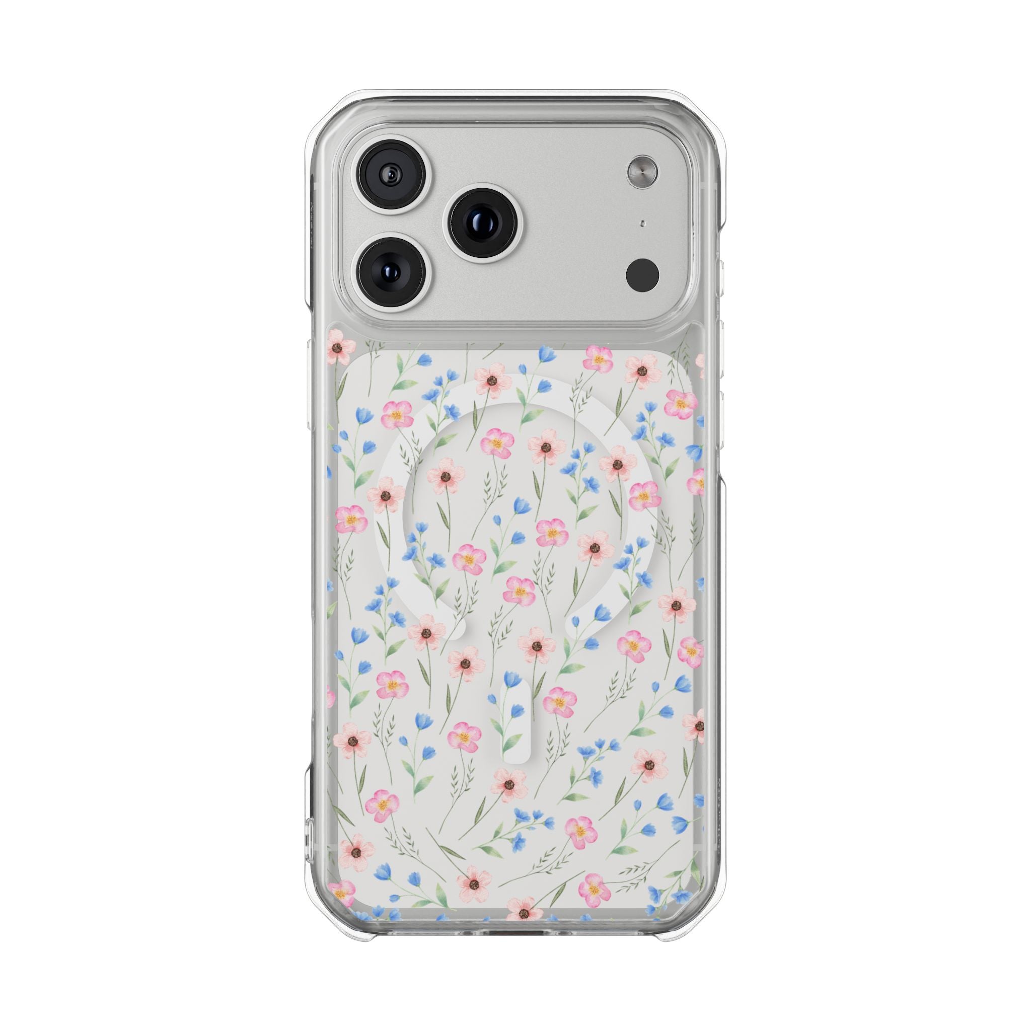 MagSafe Clear Phone Case — Pink Floral Pattern