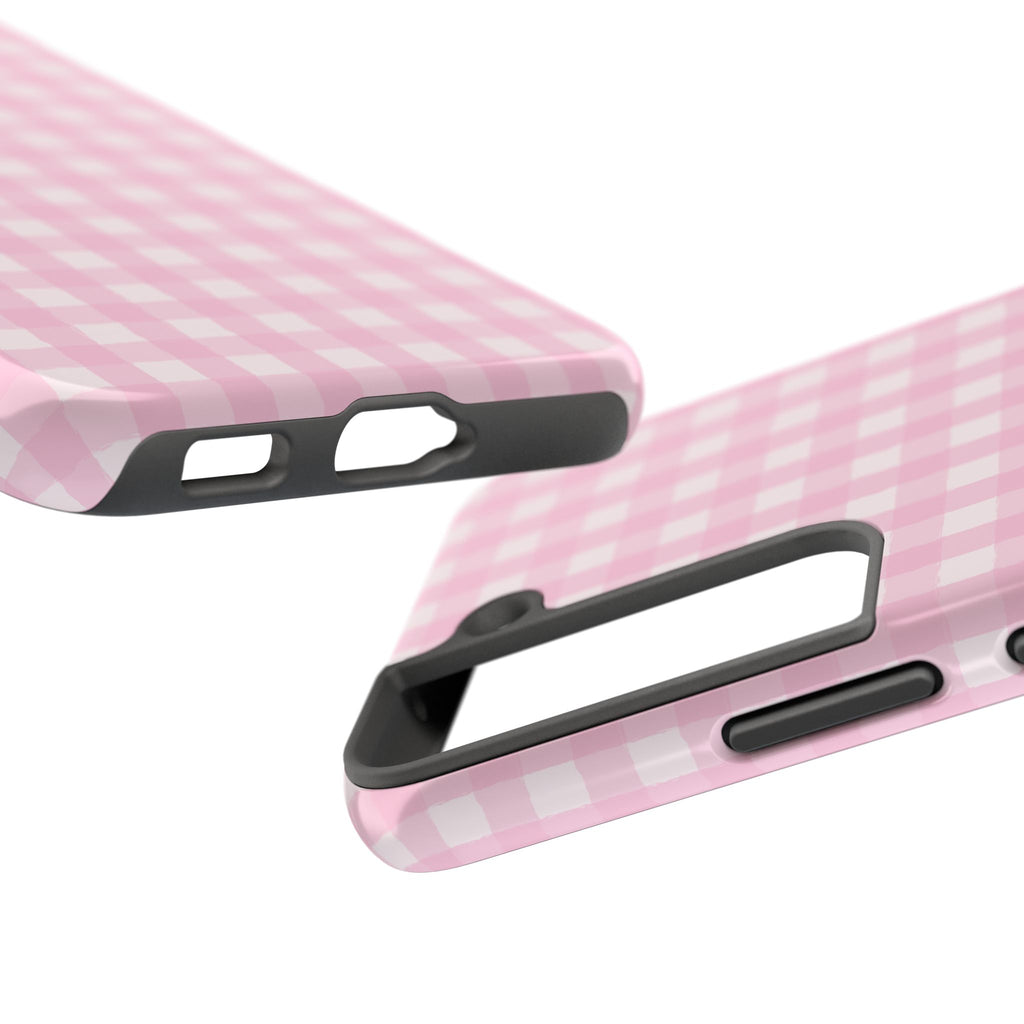 Pink Gingham Tough Samsung Case – Protective Check Pattern Cover for Women & Teens