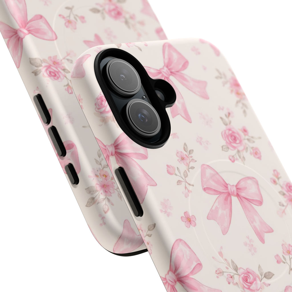 Pink Bow Floral iPhone Case – MagSafe Compatible