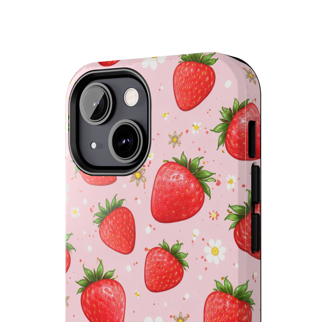 Pink Strawberry Print Phone Case, Soft Fruit Pattern