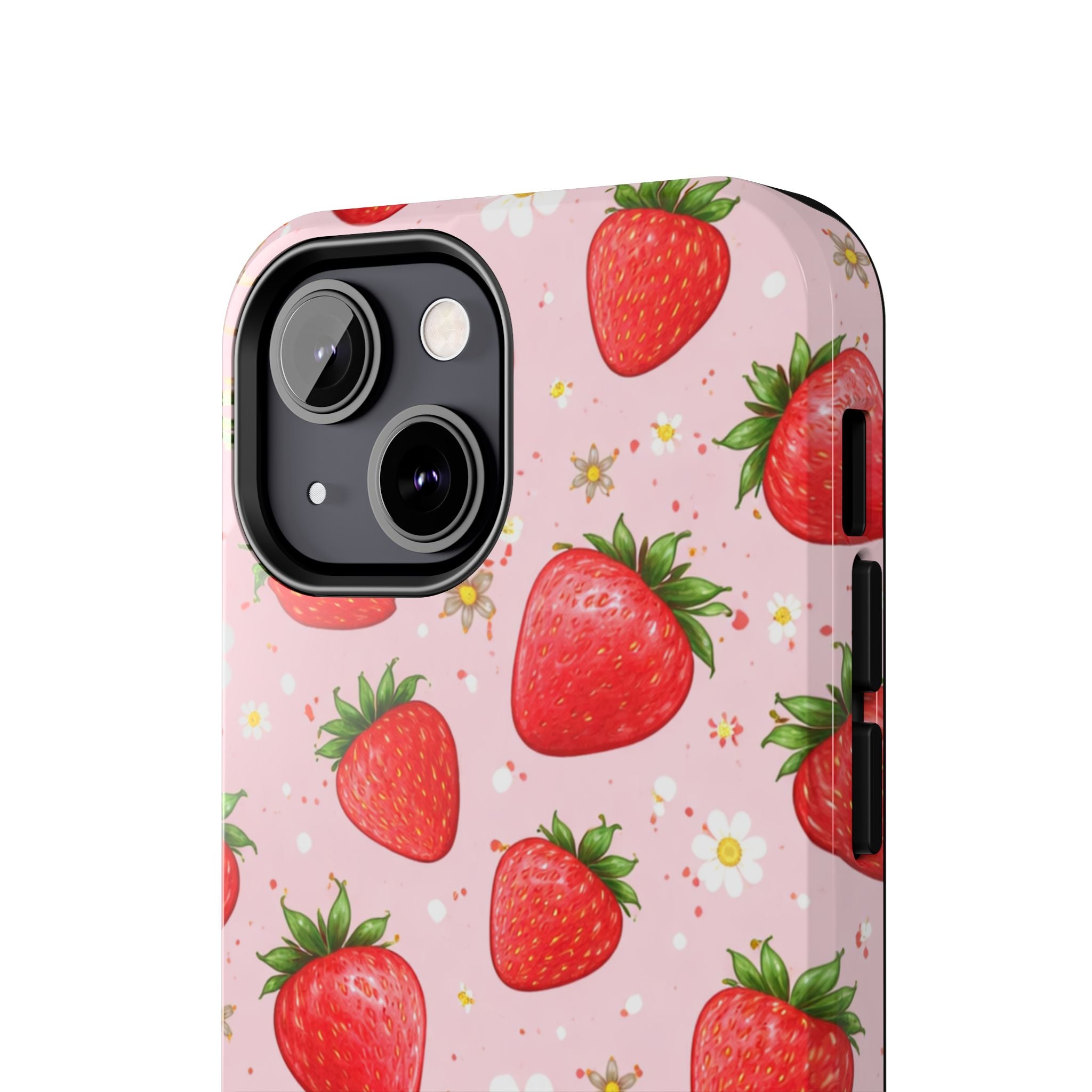 Pink Strawberry Print Phone Case, Soft Fruit Pattern