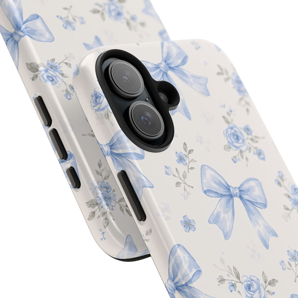 Blue Watercolor Bows iPhone Case, Floral Bow Pattern