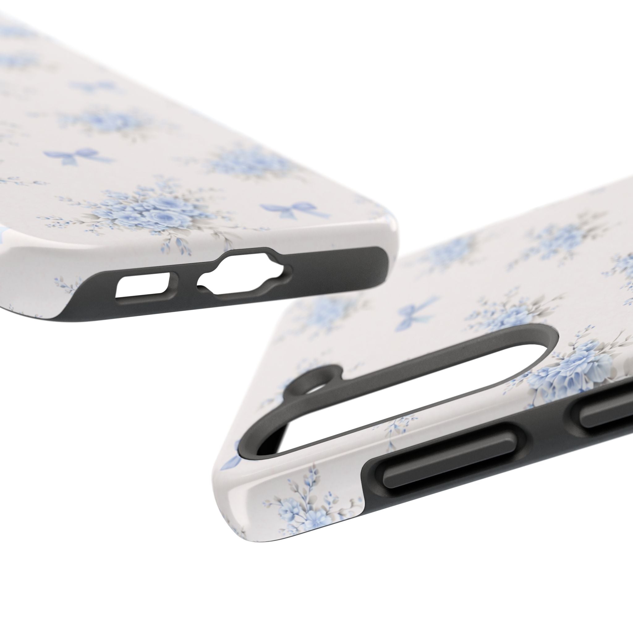 Blue Floral Bows Tough Samsung Galaxy Phone Case, Vintage Bouquet Pattern