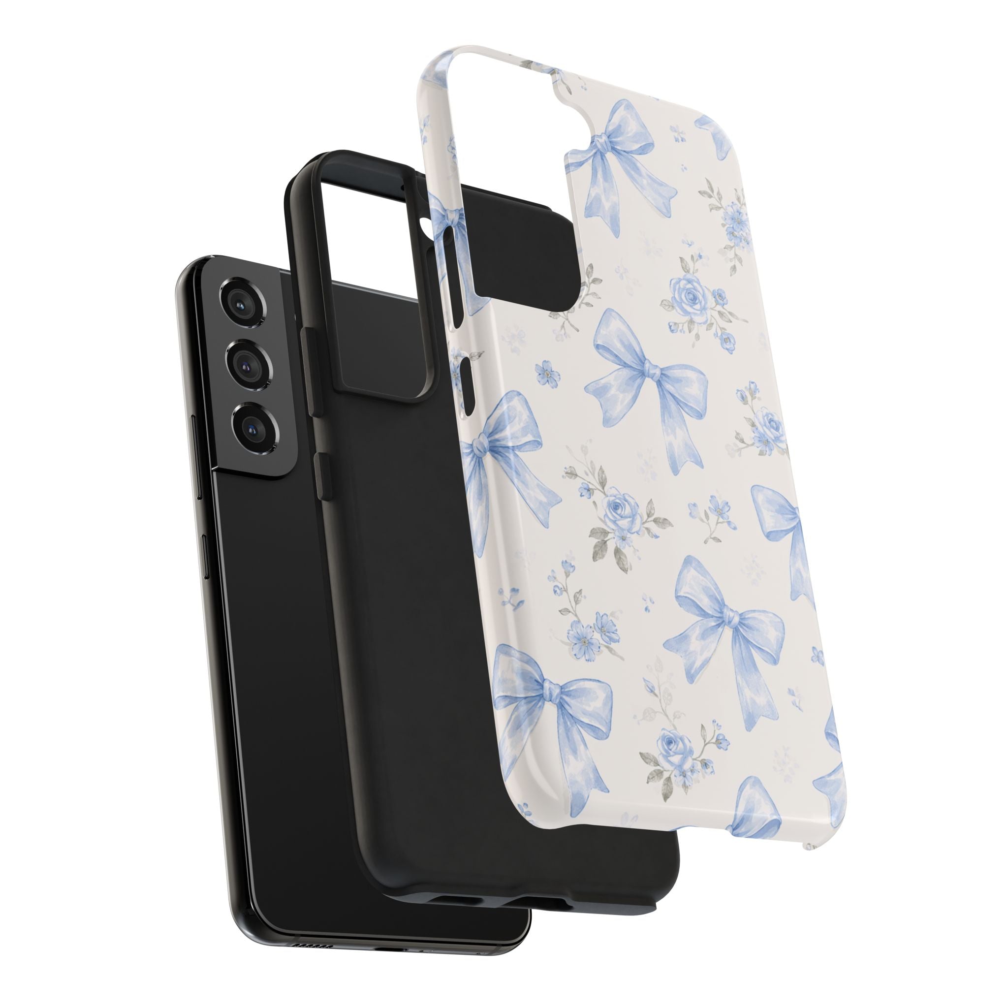 Blue Watercolor Bows Floral Pattern iPhone Case, Magnetic Impact-Resistant