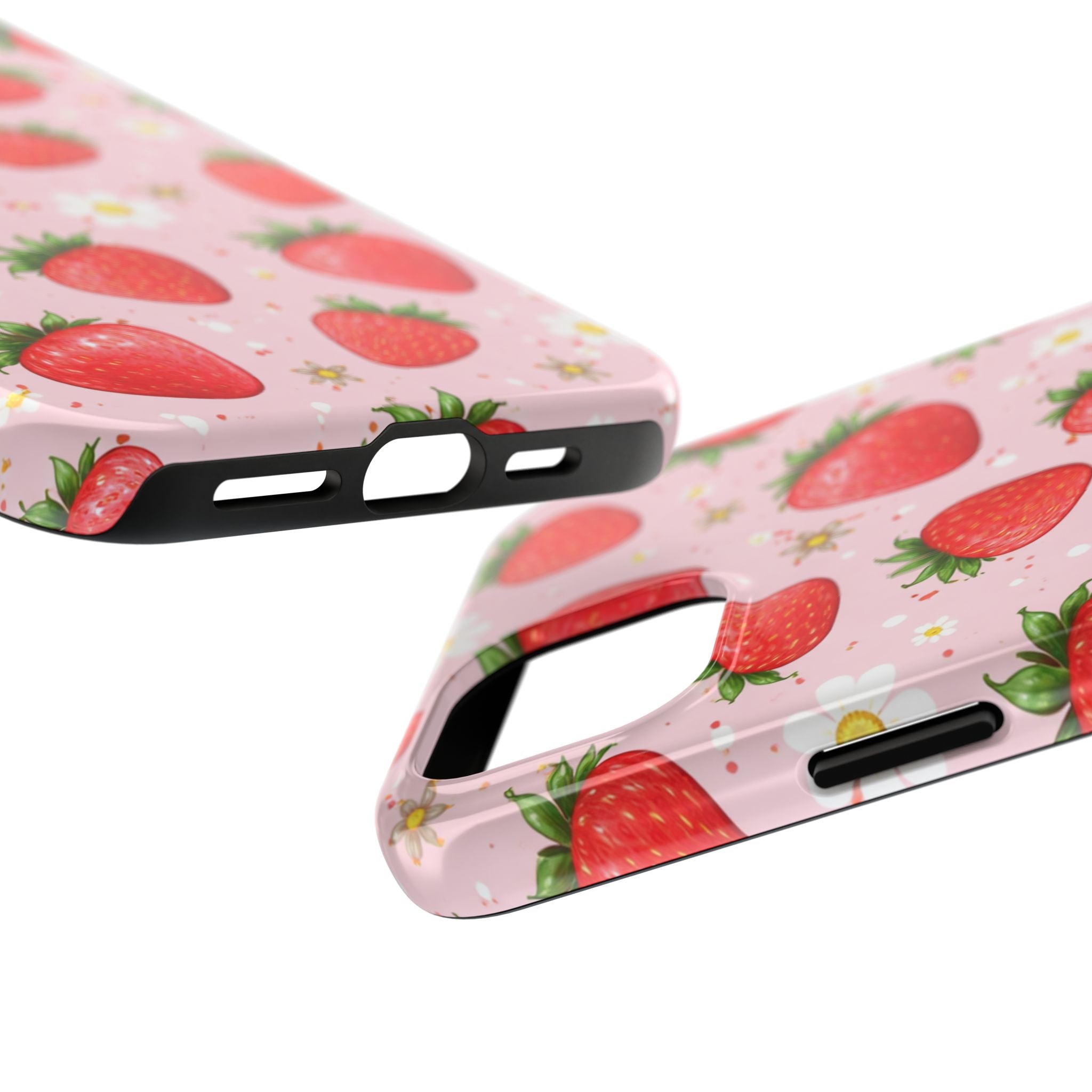 Pink Strawberry Print Phone Case, Soft Fruit Pattern