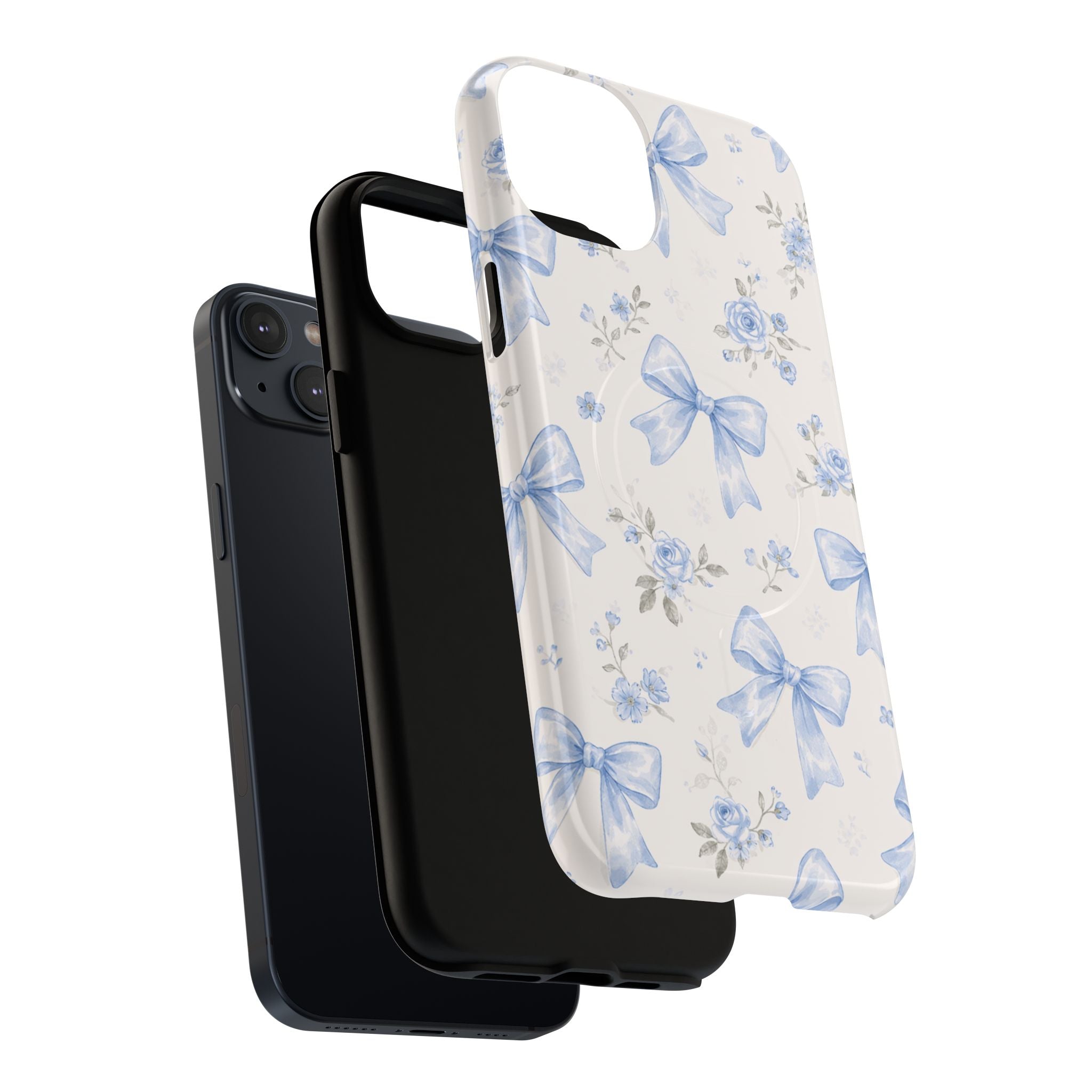 Floral Blue Bow iPhone Case – MagSafe Compatible