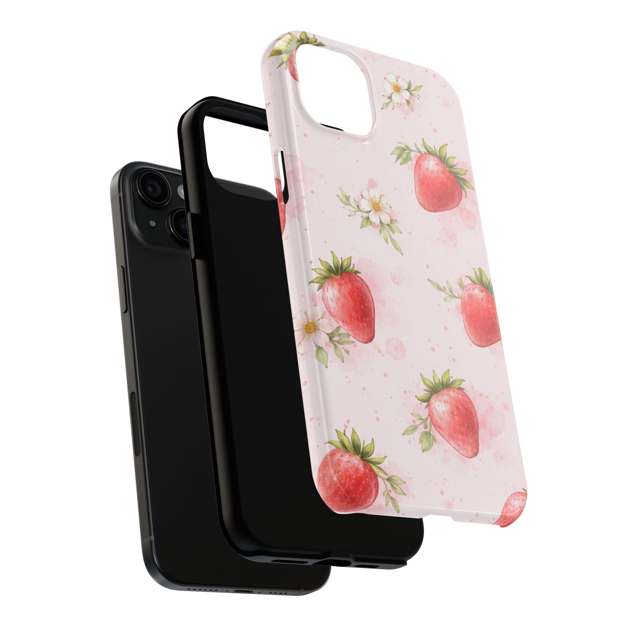 Watercolor Strawberry Phone Case, Pink Floral Fruit Pattern
