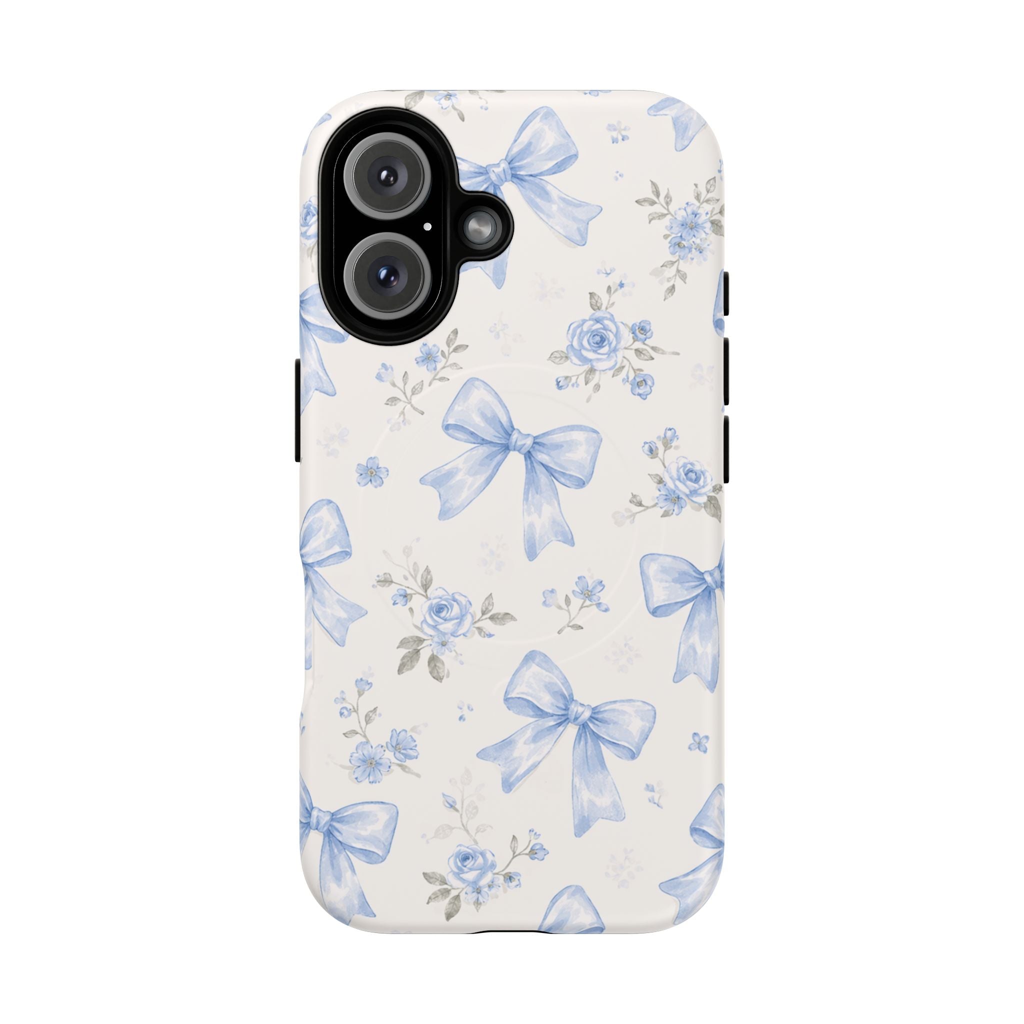 Floral Blue Bow iPhone Case – MagSafe Compatible