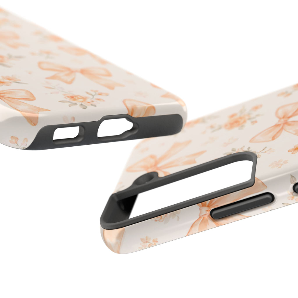 Peach Watercolor Bows Tough Phone Case, Floral Bow Pattern