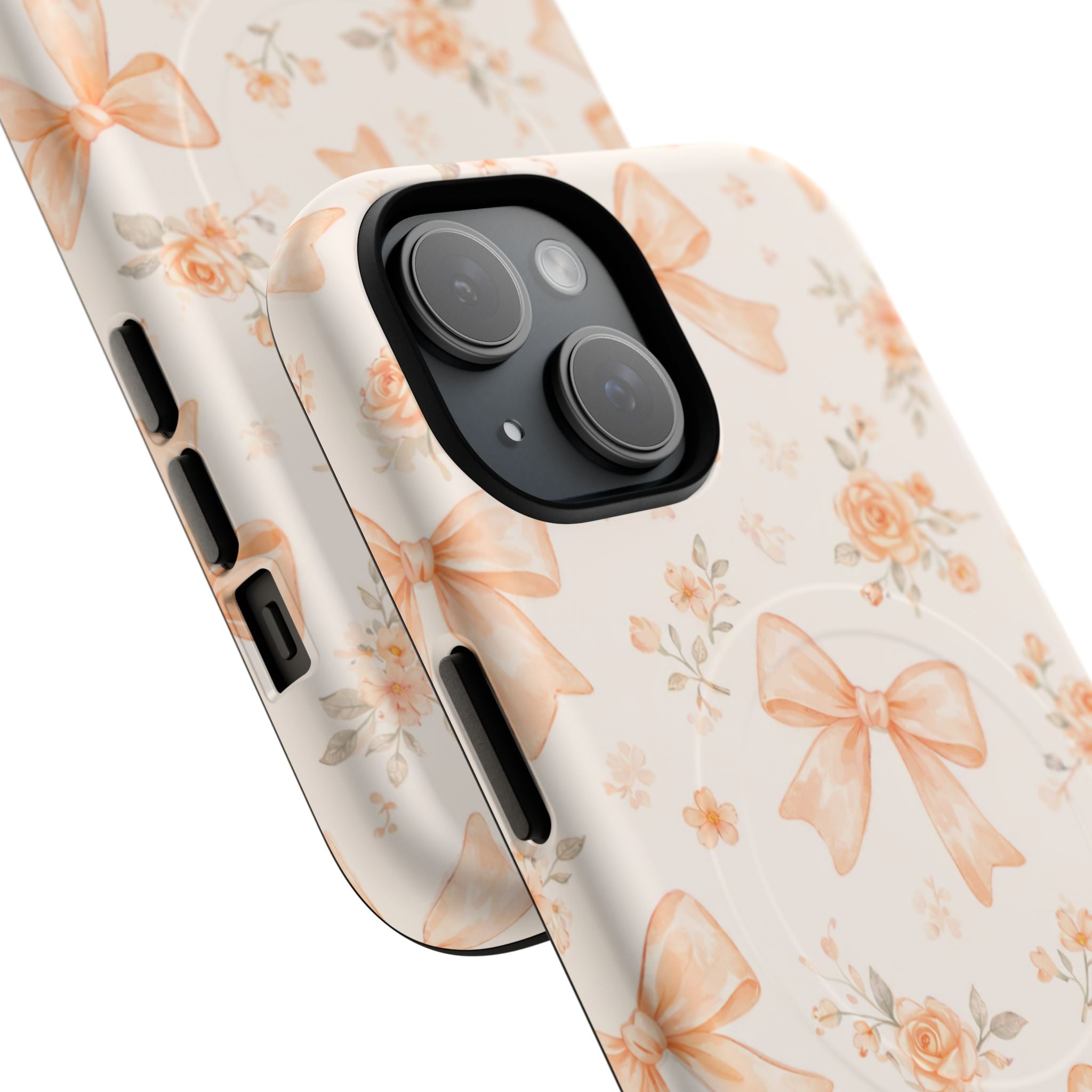 Floral Peach Bow iPhone Case – MagSafe Compatible