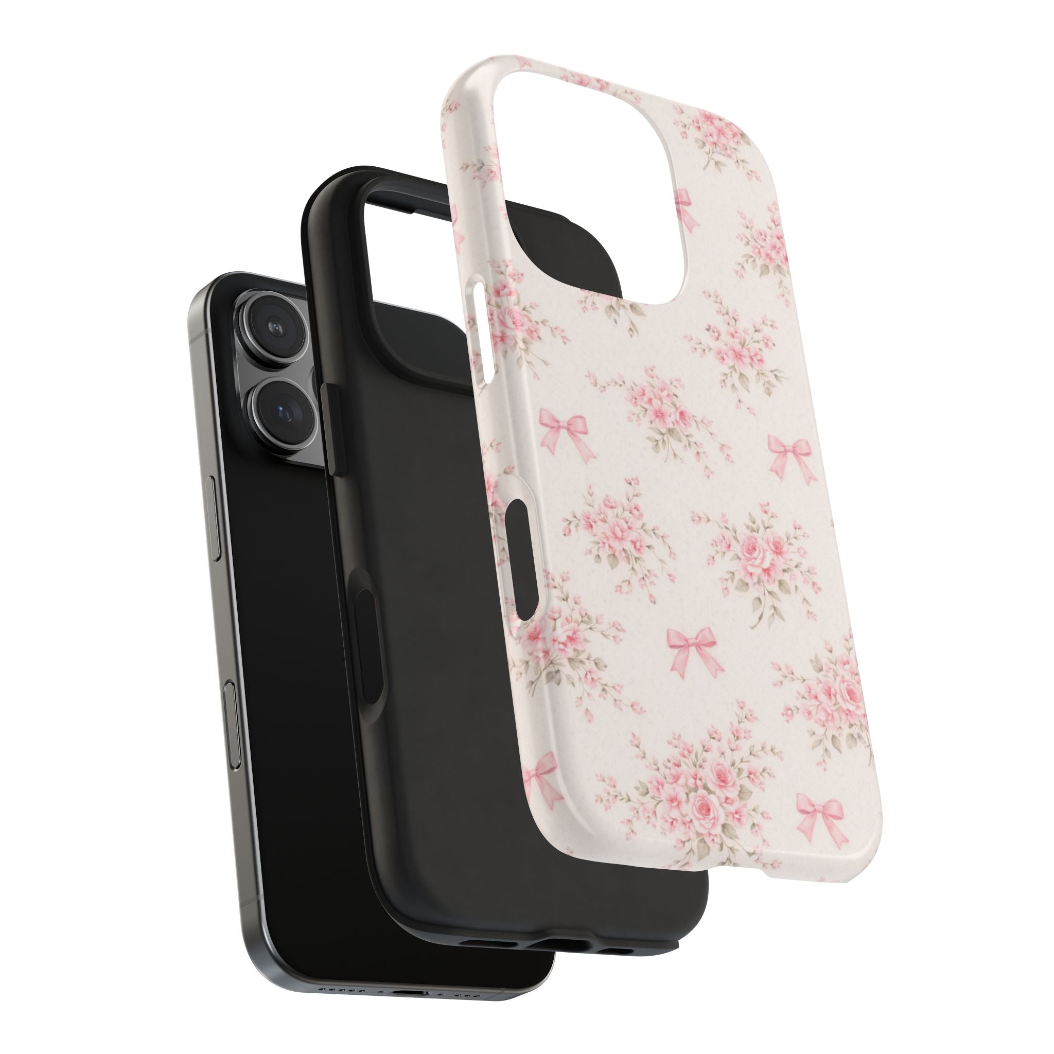 Pink Floral Bouquet iPhone Case, Vintage Roses Bows Pastel Pattern