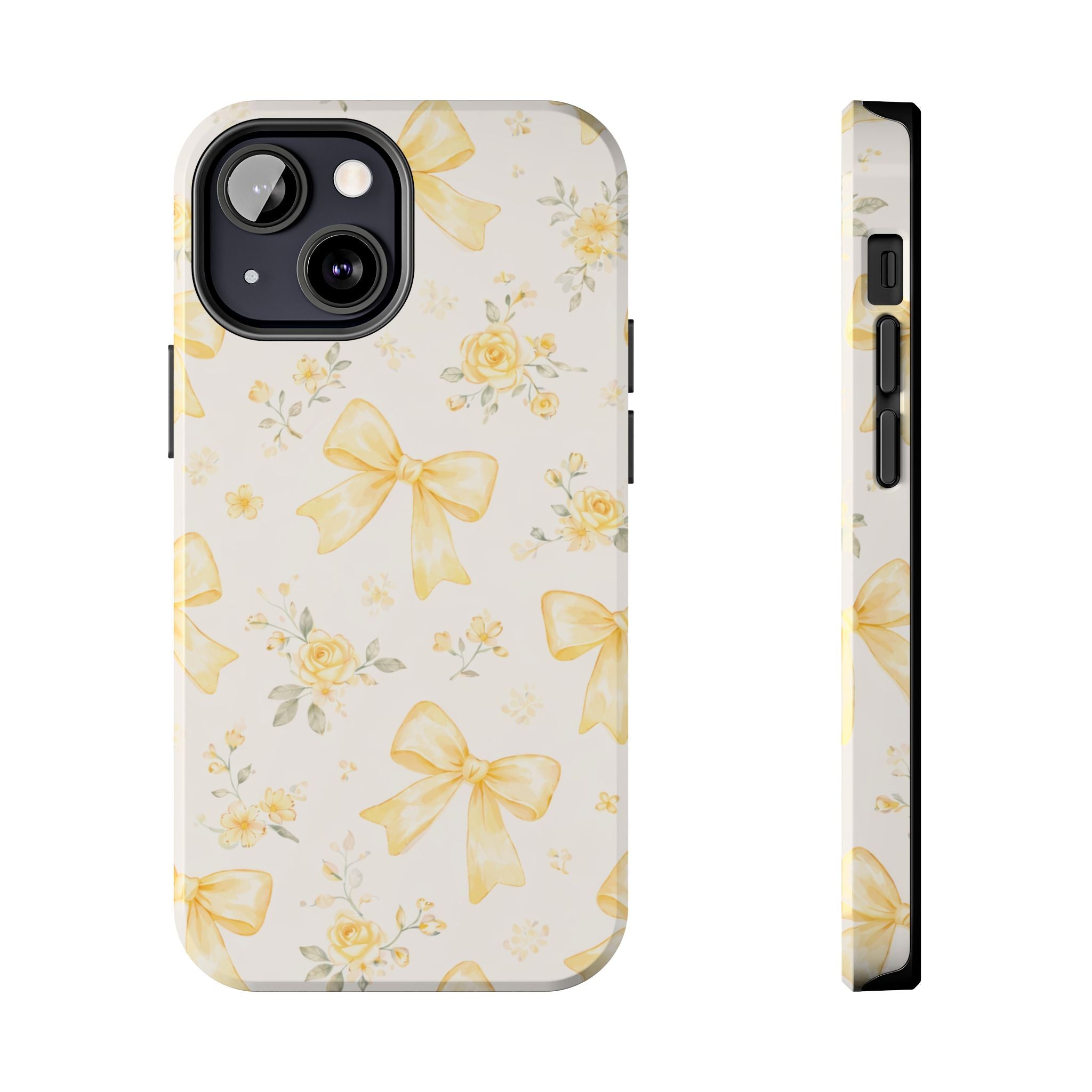 Yellow Bow Floral Phone Case, Cute Yellow Ribbon Pattern