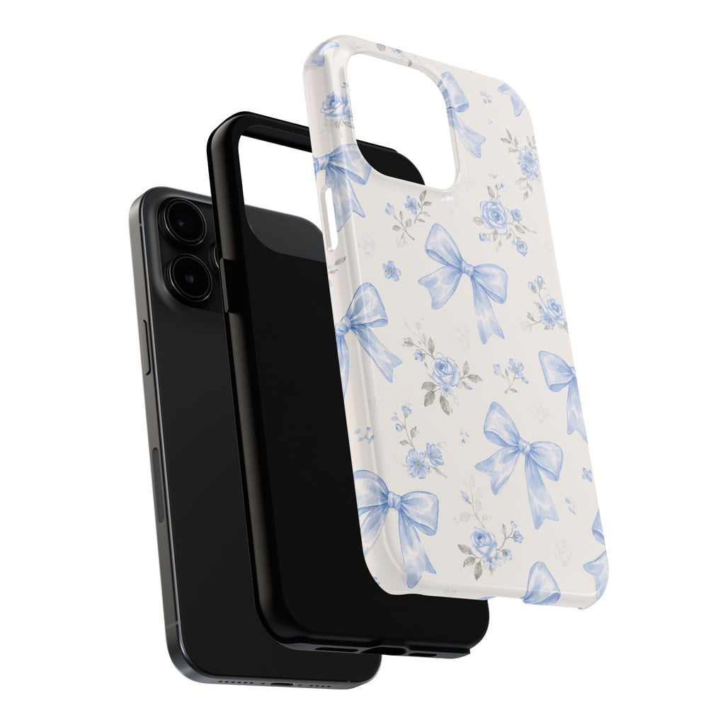 Blue Watercolor Bows iPhone Case, Floral Bow Pattern