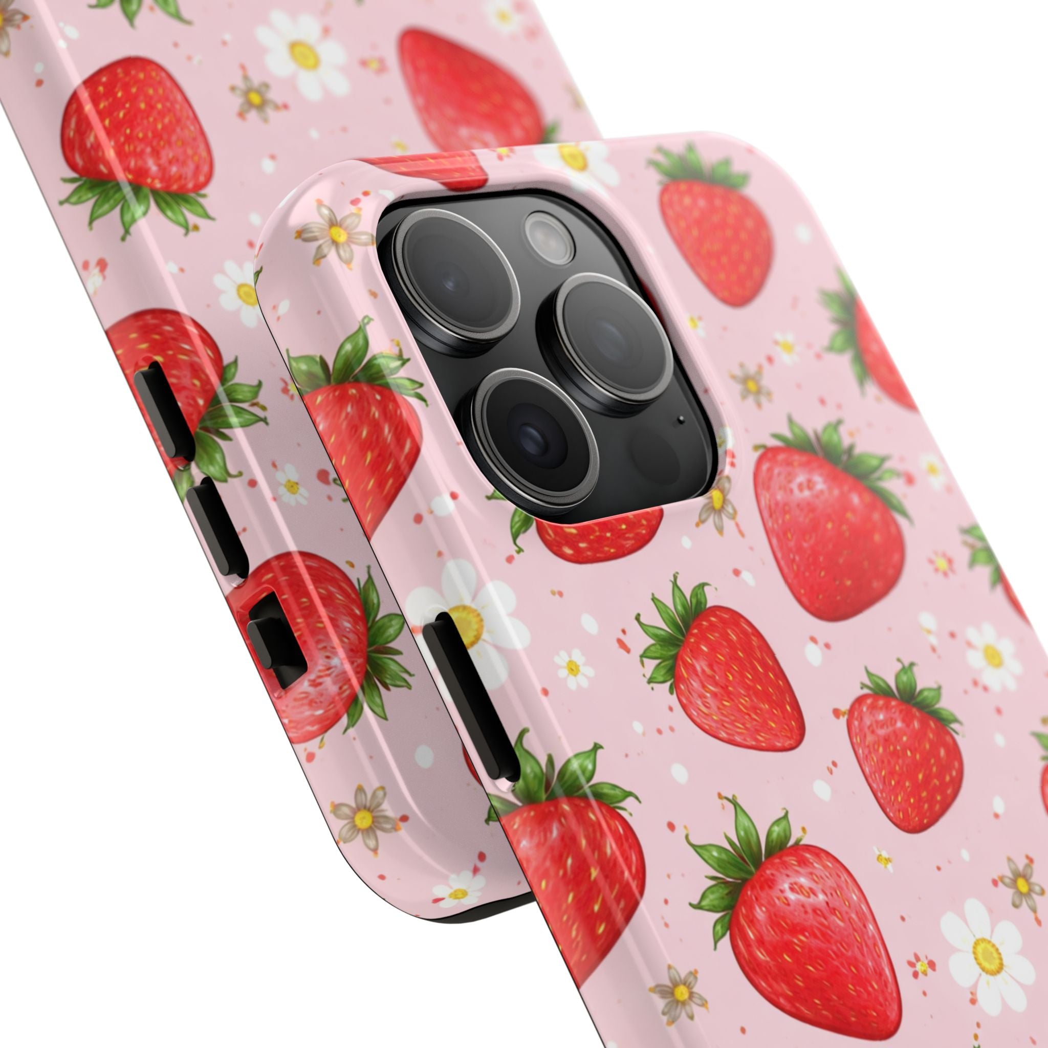 Pink Strawberry Print Phone Case, Soft Fruit Pattern