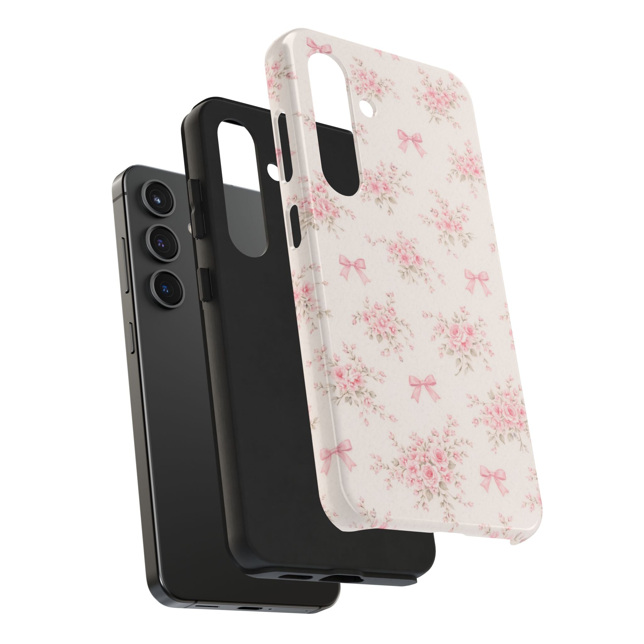 Pink Floral Bouquet Samsung Galaxy Tough Phone Case, Vintage Roses and Bows