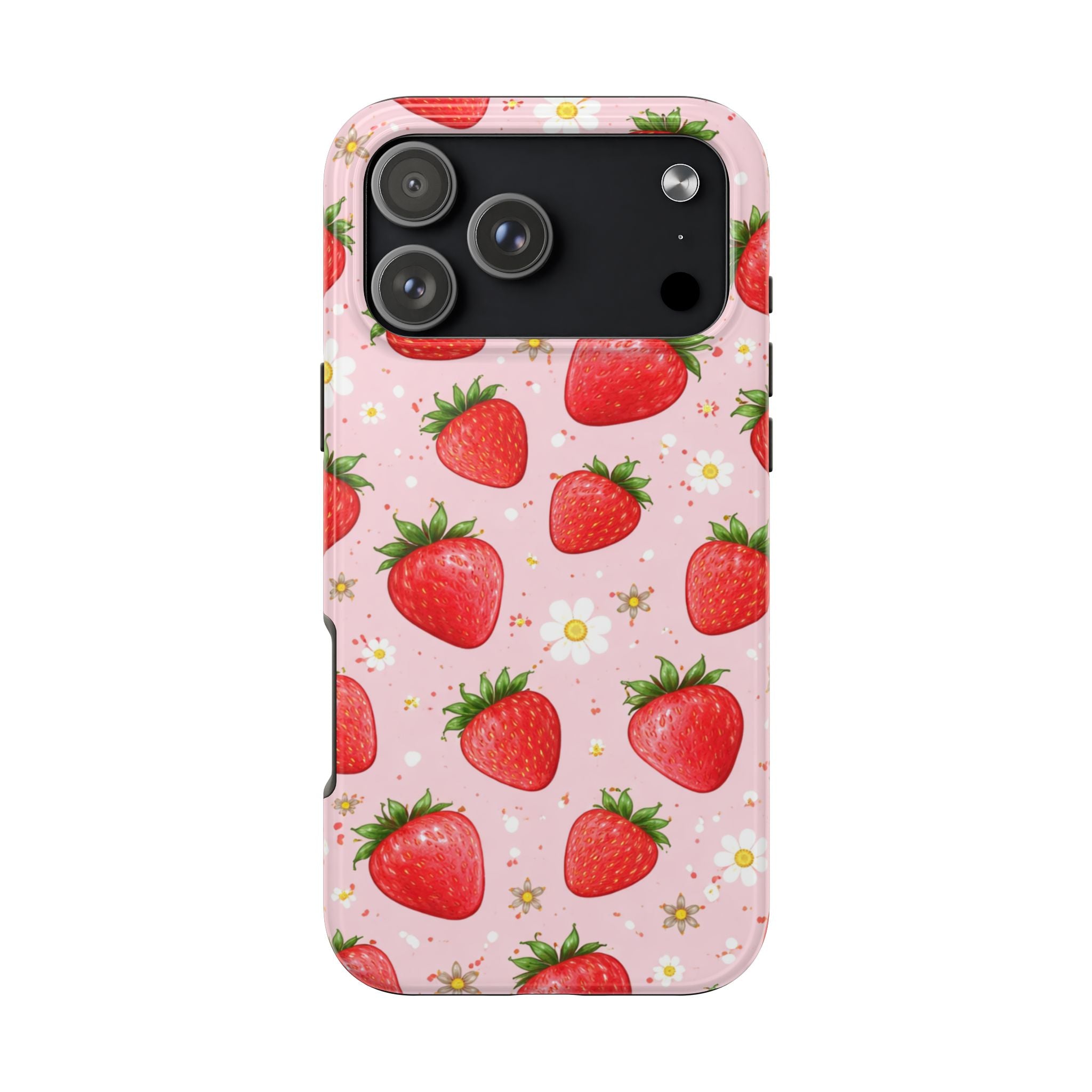 Pink Strawberry Print Phone Case, Soft Fruit Pattern