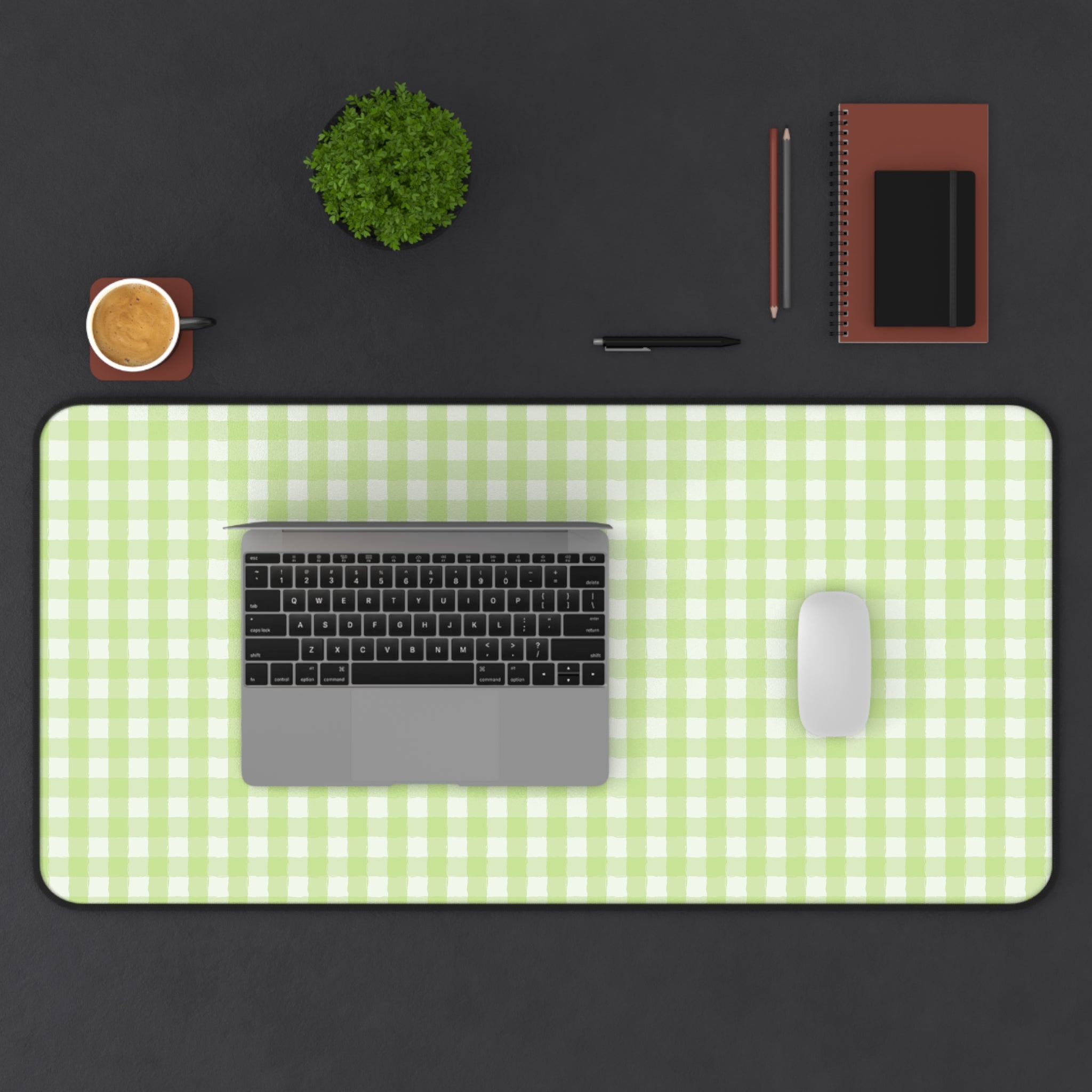 Pastel Green Gingham Desk Mat – Soft Check Pattern Mousepad for Home Office & Study
