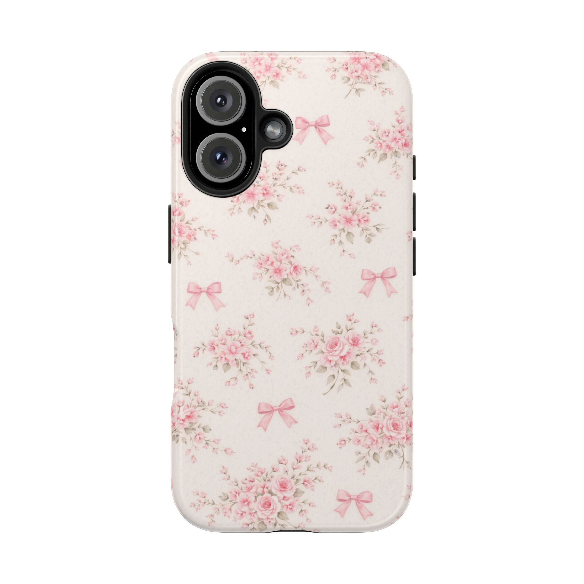 Pink Floral Bouquet iPhone Case, Vintage Roses Bows Pastel Pattern