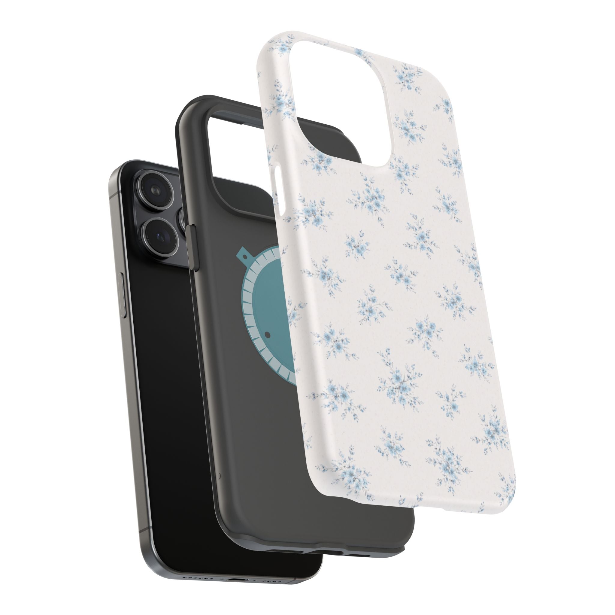 Blue Floral Pattern iPhone Case | Magnetic Impact-Resistant Case