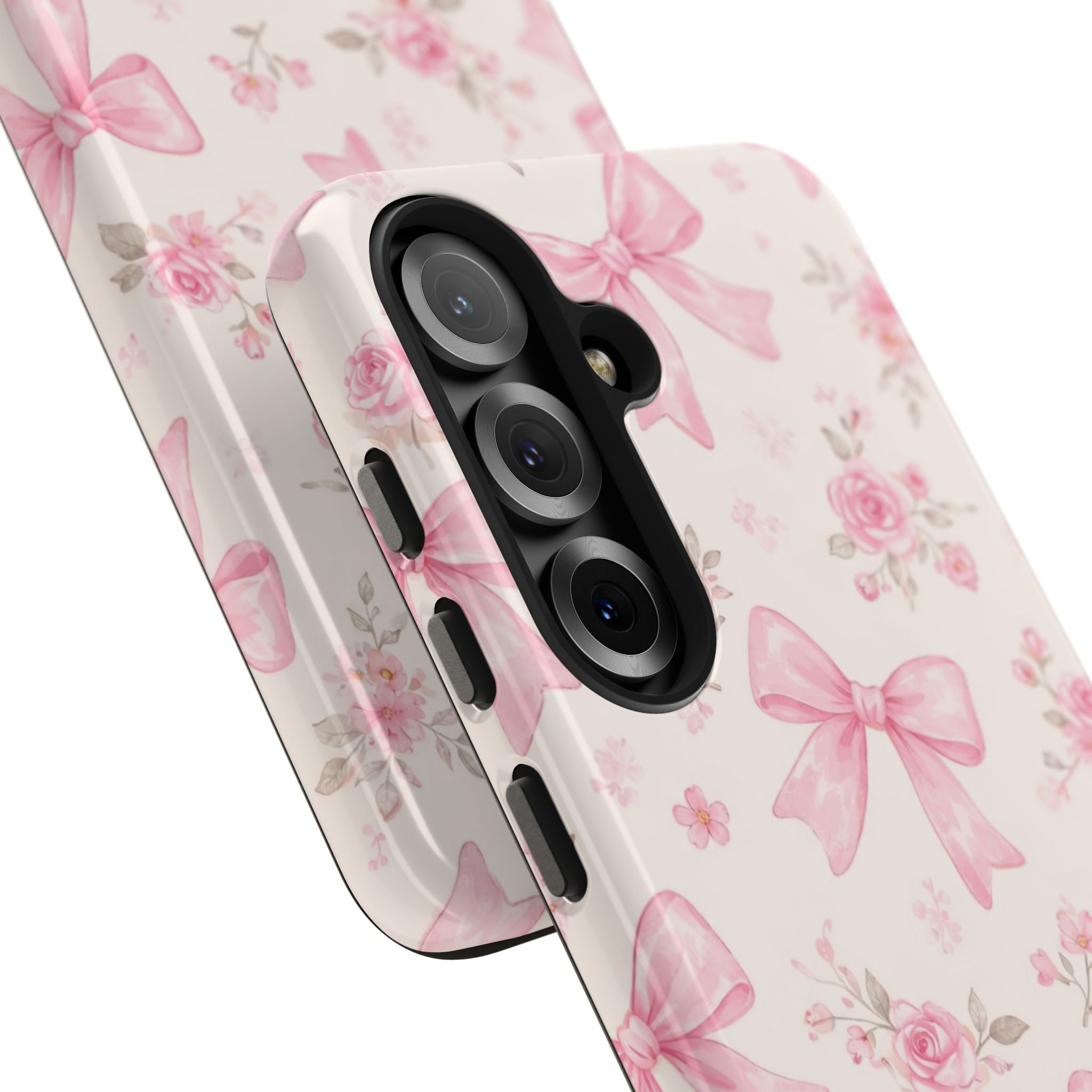 Pink Watercolor Bows Tough Phone Case, Floral Ribbon Pattern
