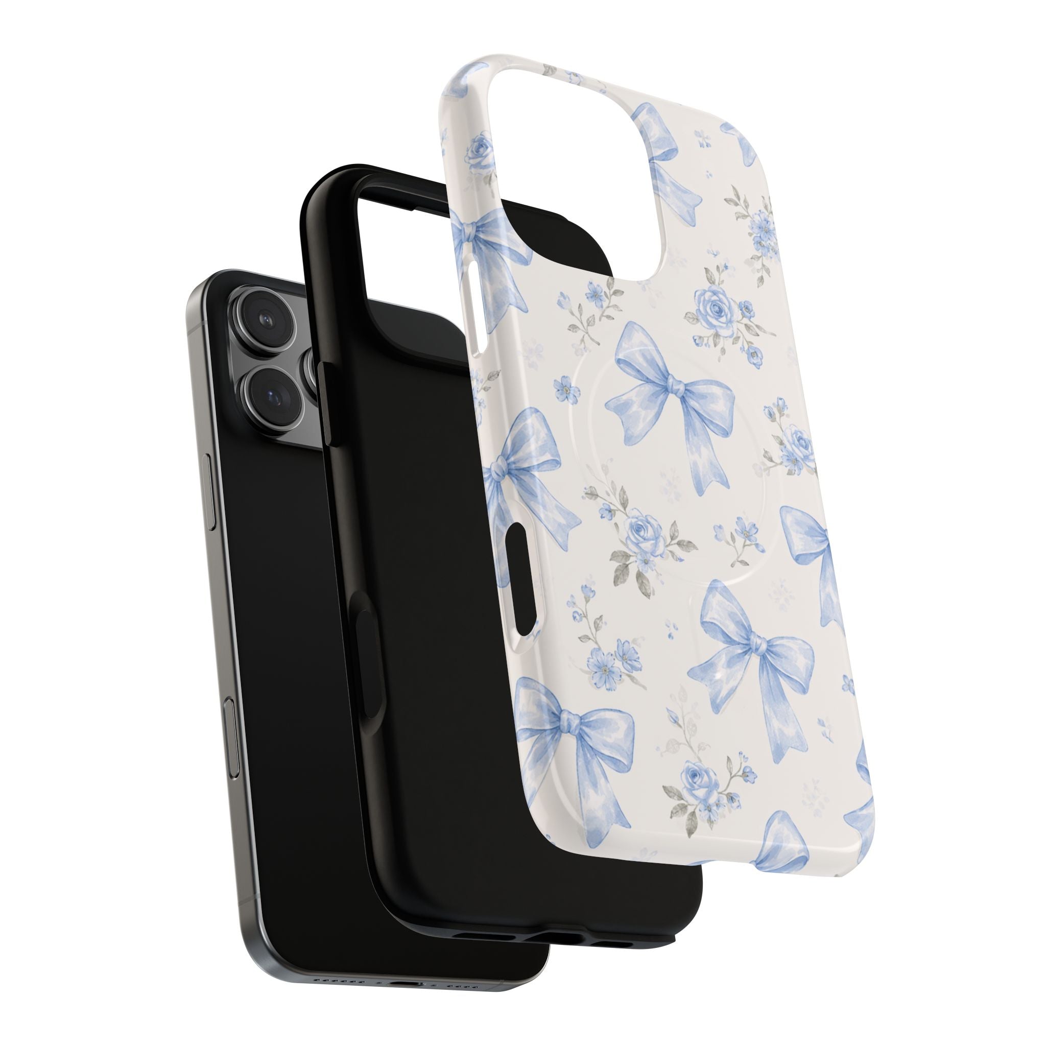 Floral Blue Bow iPhone Case – MagSafe Compatible